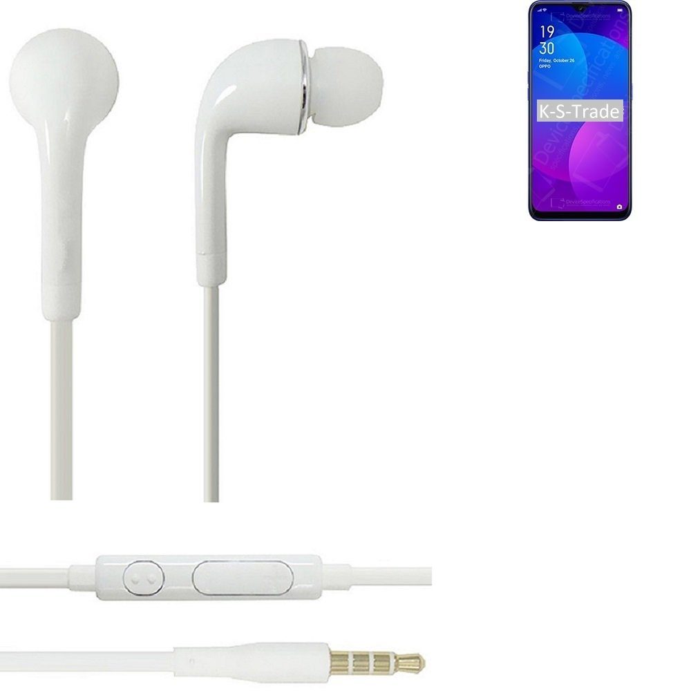 K-S-Trade für Oppo F11 In-Ear-Kopfhörer (Kopfhörer Headset mit Mikrofon u Lautstärkeregler weiß 3,5mm)