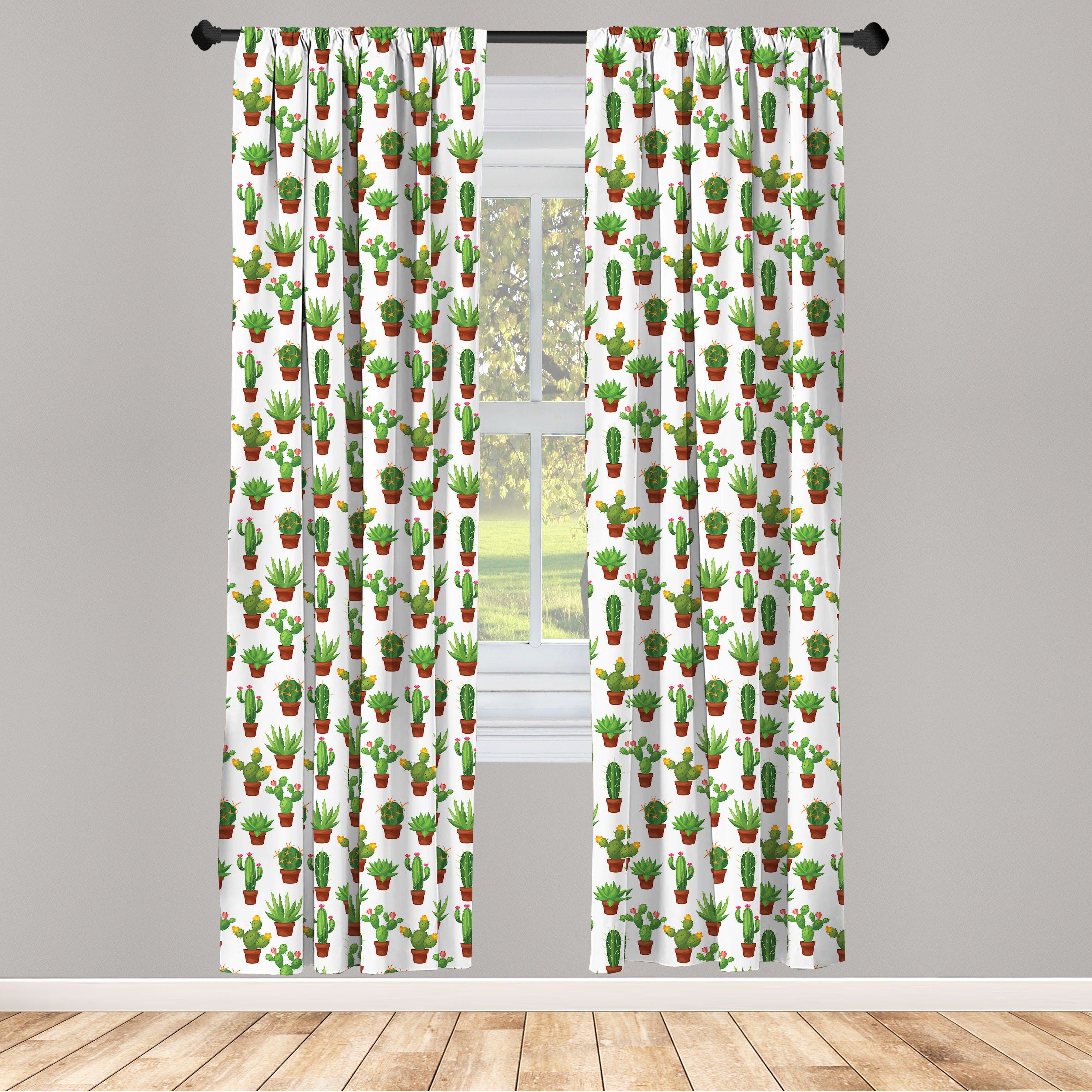 Gardine Vorhang für Wohnzimmer Schlafzimmer Dekor, Abakuhaus, Microfaser, Kaktus Blumenmuster Vasen