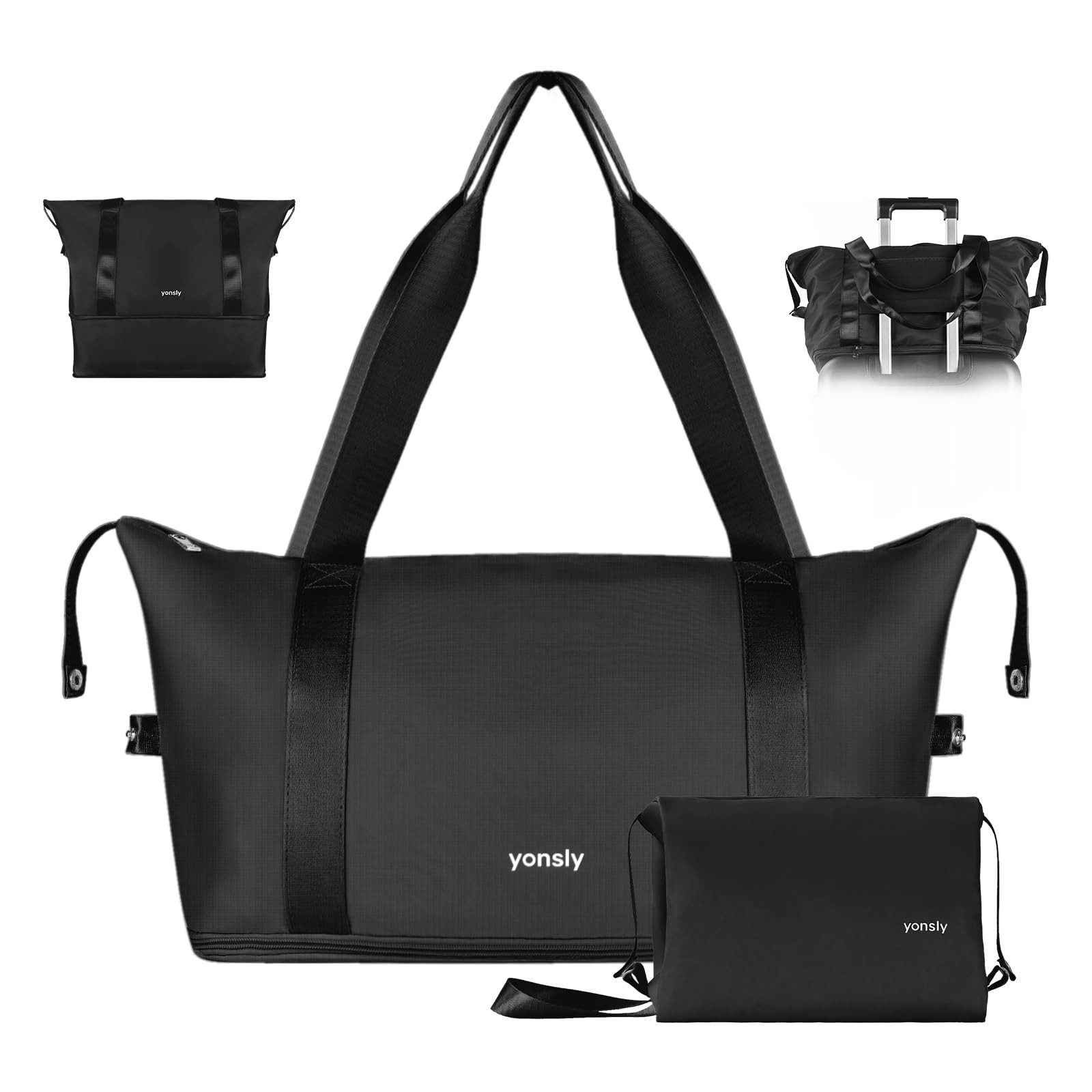 YONSLY Reisetasche Leichte Weekender-Reisetasche mit Kulturbeutel für (Spar-Set, Reisetasche + Kulturbeutel), Erweiterbar, mit Trolleygurt, Nylon-Gewebe, waschbar und leicht