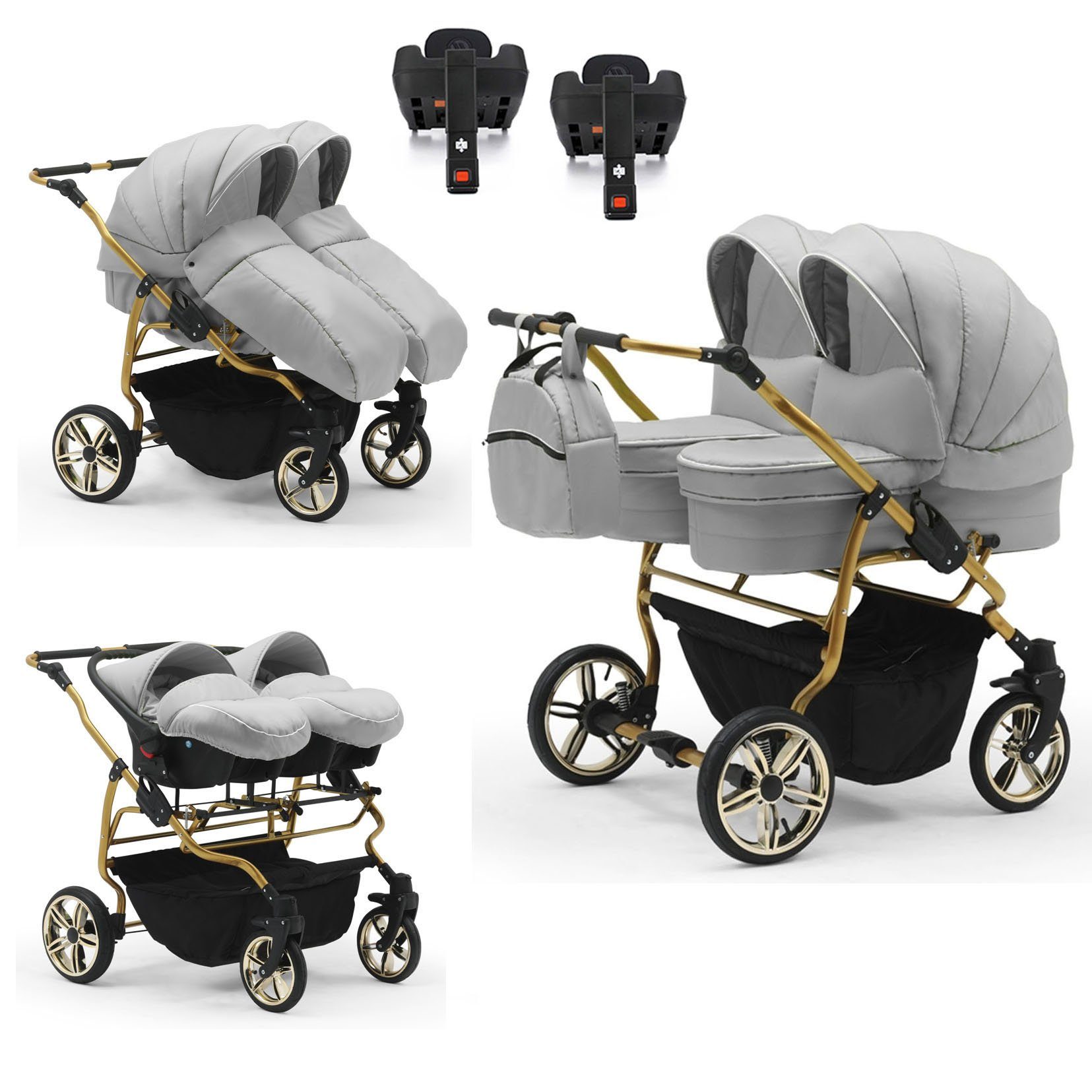 Zwillingswagen Duet Lux Gold 5 in 1 inkl. Sportsitze, Autositze und Isos in 20 Farben