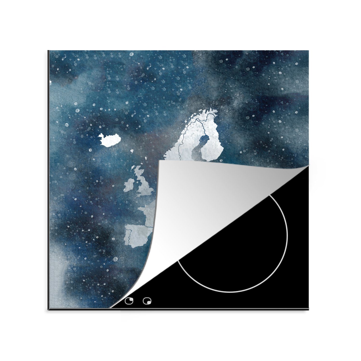 78x78 Arbeitsplatte tlg), Karten Europa cm, Aquarelle, - Herdblende-/Abdeckplatte Ceranfeldabdeckung, für - Vinyl, MuchoWow - (1 küche Sternenhimmel