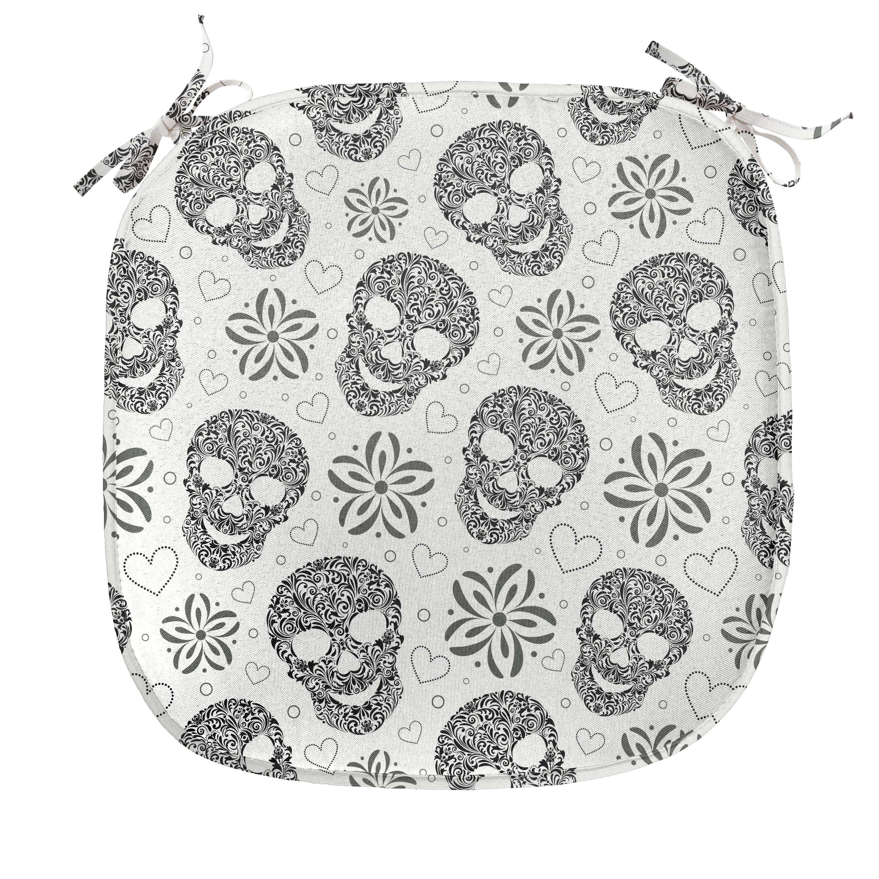 Abakuhaus Stuhlkissen Dekoratives wasserfestes Kissen mit Riemen für Küchensitze, Schwarz und weiß abstrakte Schädel