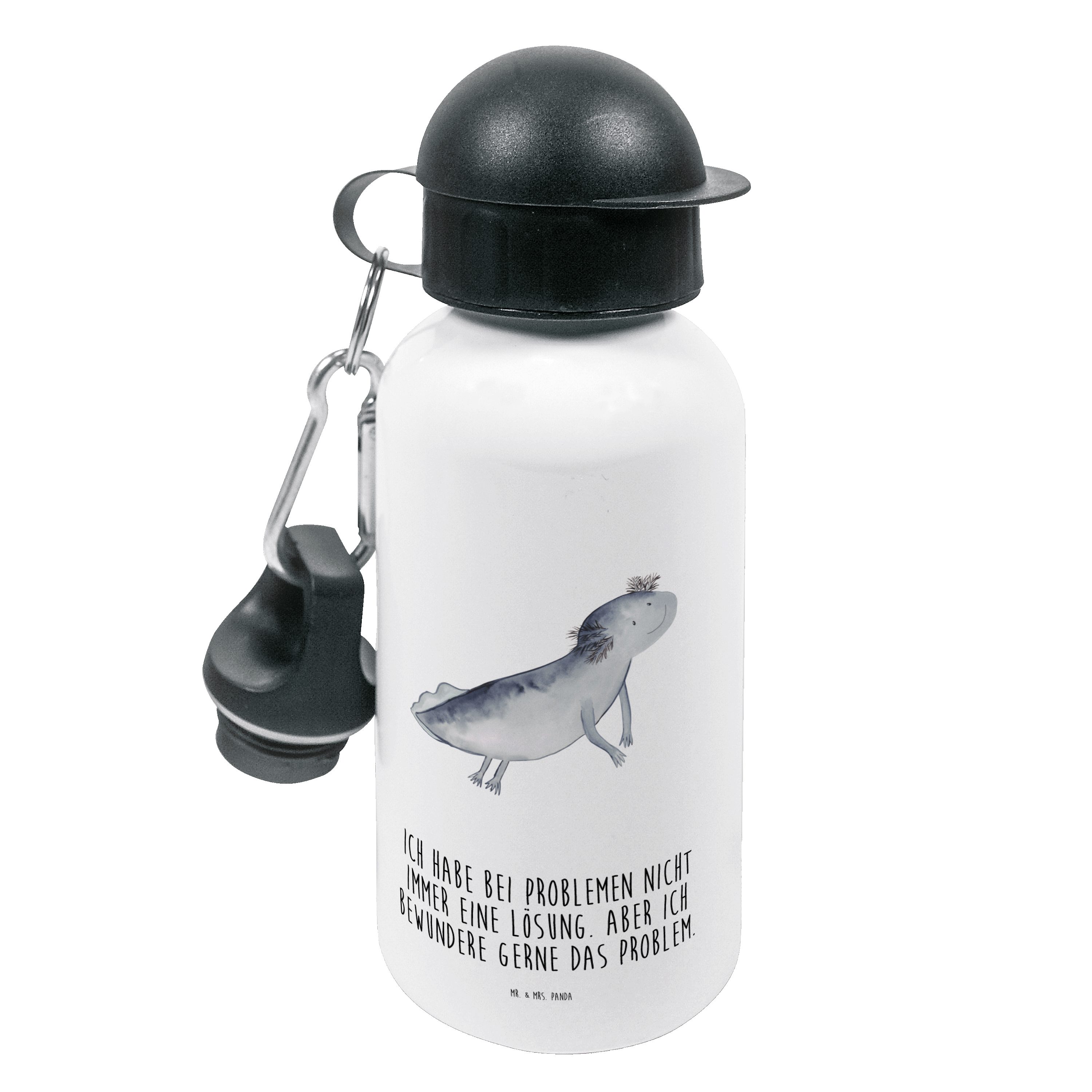 Mr. & Mrs. Panda Trinkflasche Axolotl schwimmt - Weiß - Geschenk, Kindergarten Flasche, Kinder, Mäd