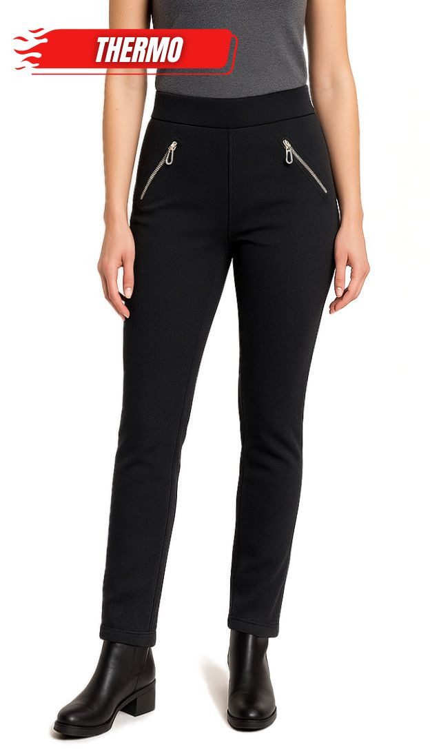 dy_mode Thermohose Damen Thermohose Schwarz gefütterte Winterhose Mid Waist günstig online kaufen