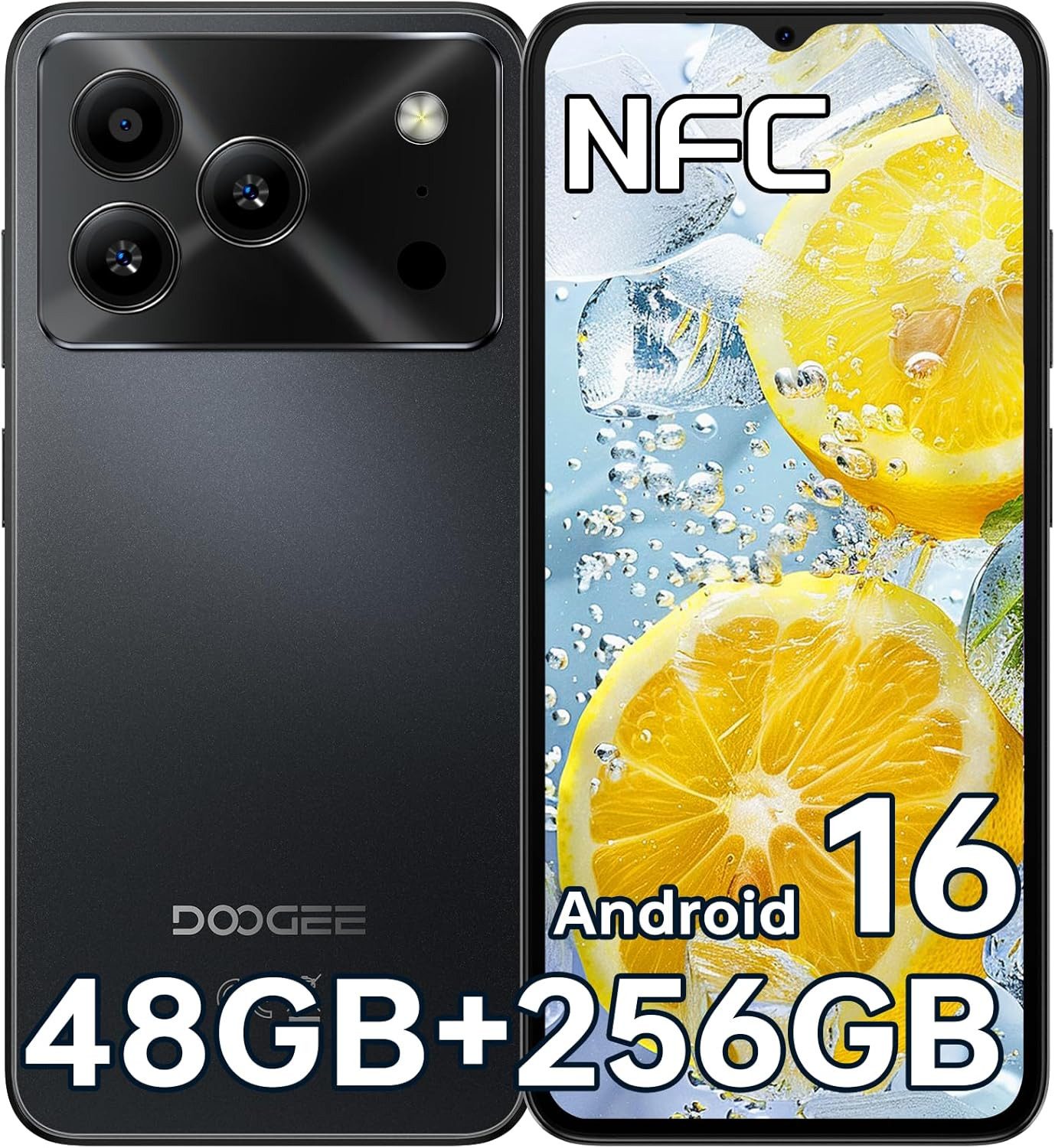 DOOGEE NOTE56 Plus 48GB RAM+256GB ROM Android 16 Smartphone (16,66 cm/6.56 Zoll, 256 GB Speicherplatz, 50 MP Kamera, 6150mAh, Fingerabdruck, Dual SIM 4G, NFC, OTG, GPS, Ohne Vertrag)