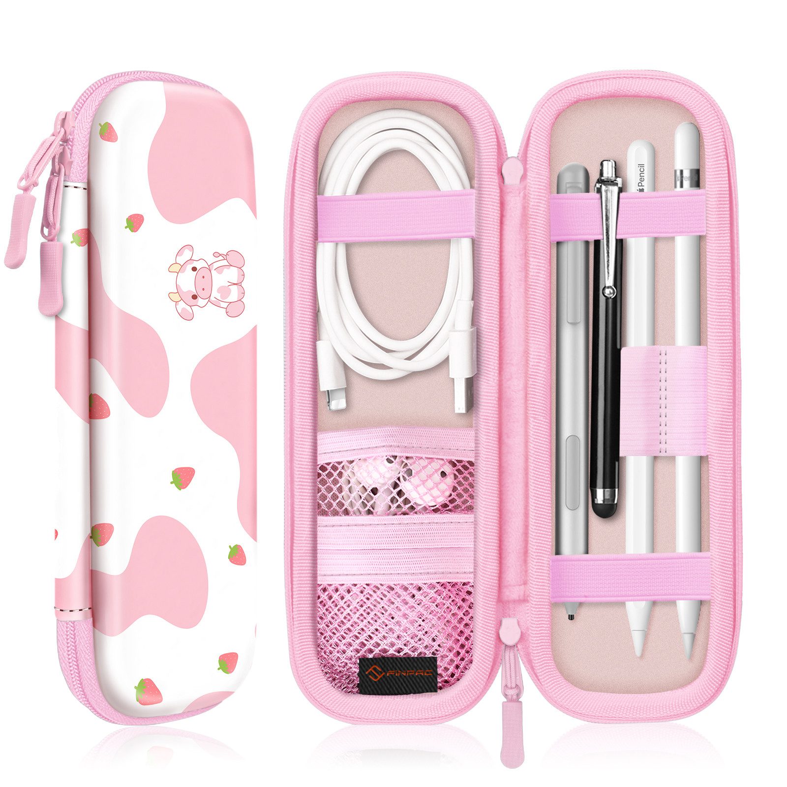 Fintie Stifthülle für Apple Pencil Pro/(USB-C) & Apple Pencil 2/1-Kunstleder Stifthalter, Samsung, Surface Pro Stylus Pen Tasche mit Ablagefach für USB Kabel