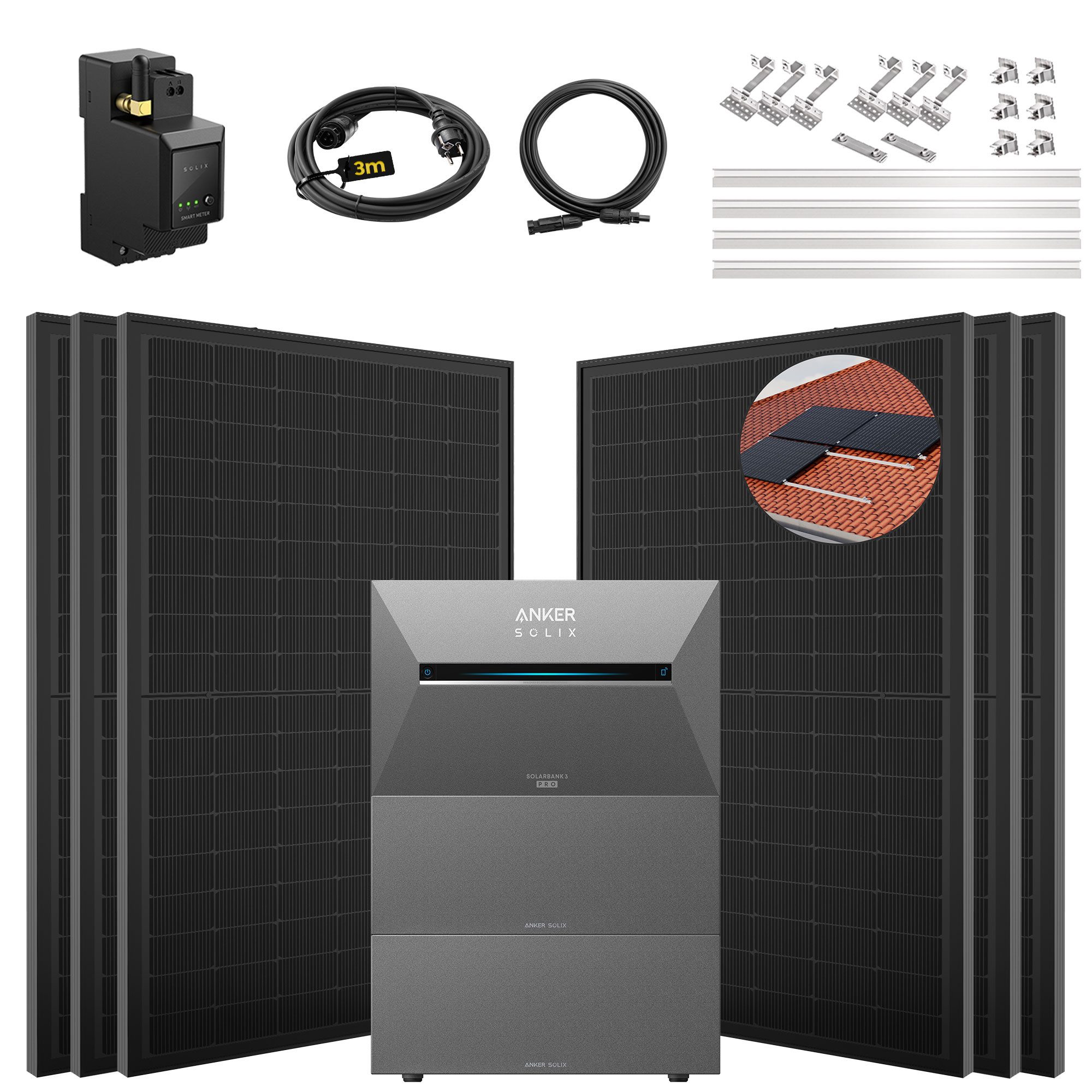 SolarMars Solaranlage 3000W Balkonkraftwerk mit Speicher Anker Solix Solarbank 3 E2700 Pro, (mit optionaler BP2700 Erweiterungsakku), mit intelligenter KI zur dynamischen Überwachung des Stromverbrauchs