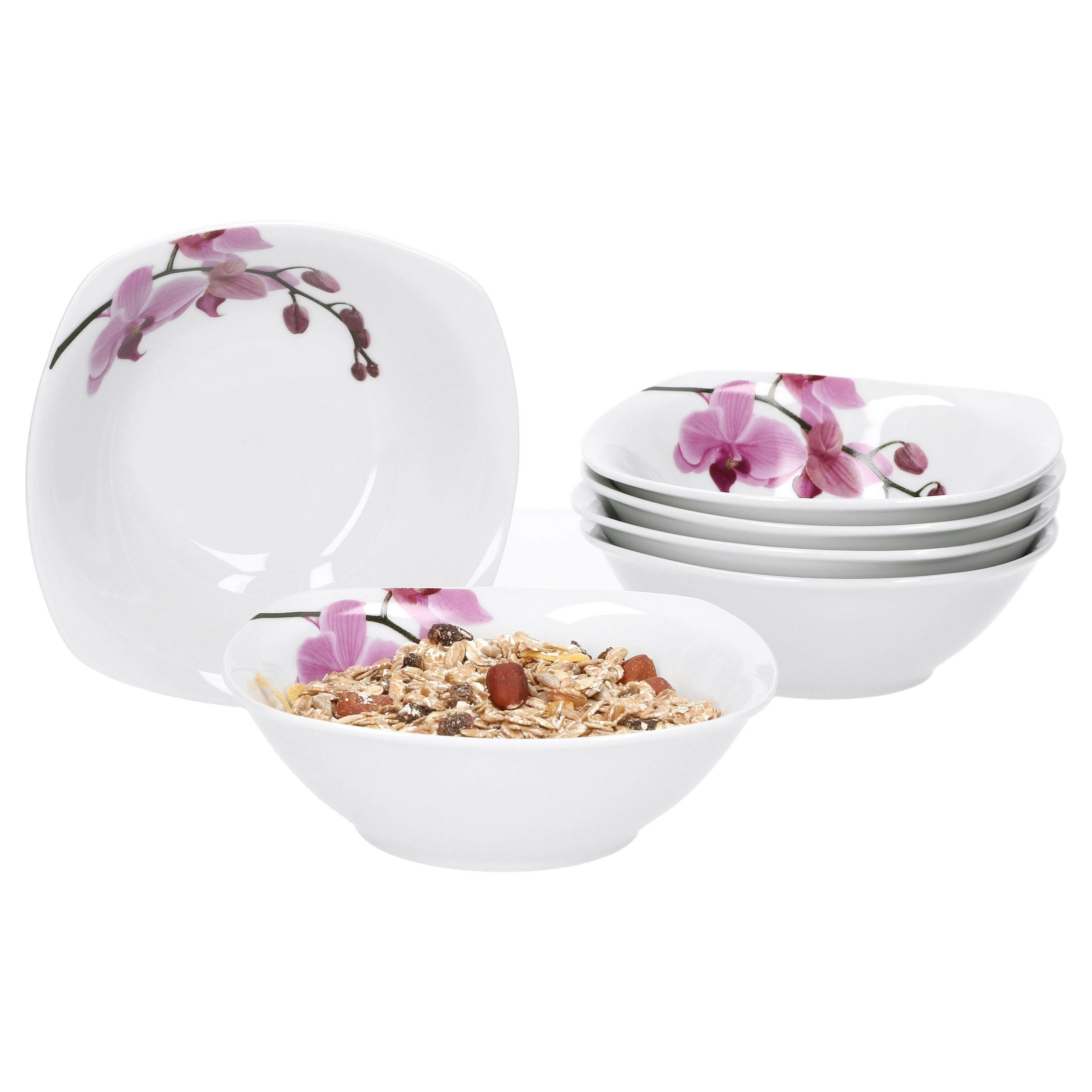 van Well Müslischale 6er Set Müsli- Salatschale Kyoto Orchidee 14cm, Porzellan