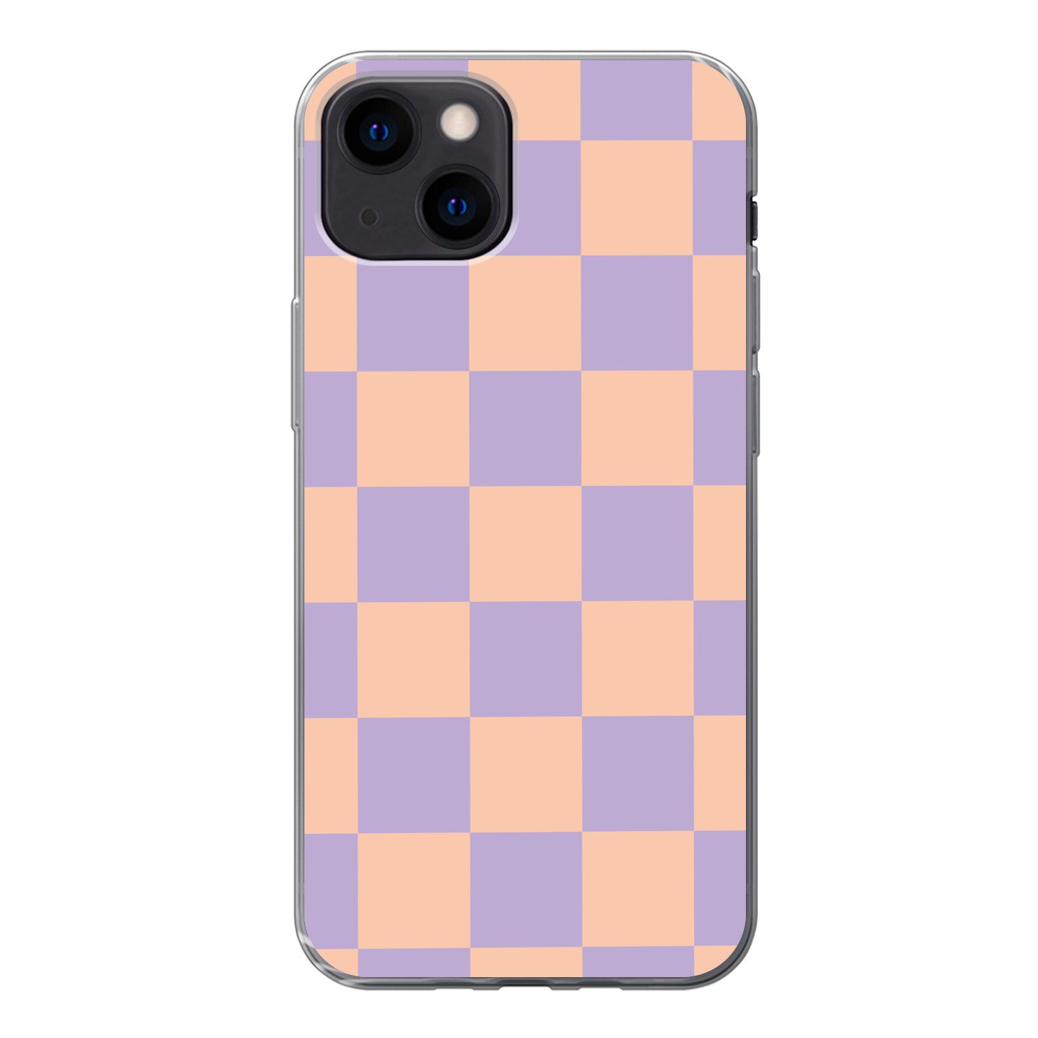 MuchoWow Handyhülle für Apple iPhone 13 mini Schachbrettmuster - Lila - Rosa - Würfel, Smartphone-Bumper, Print, Handy Schutzhülle Dünn