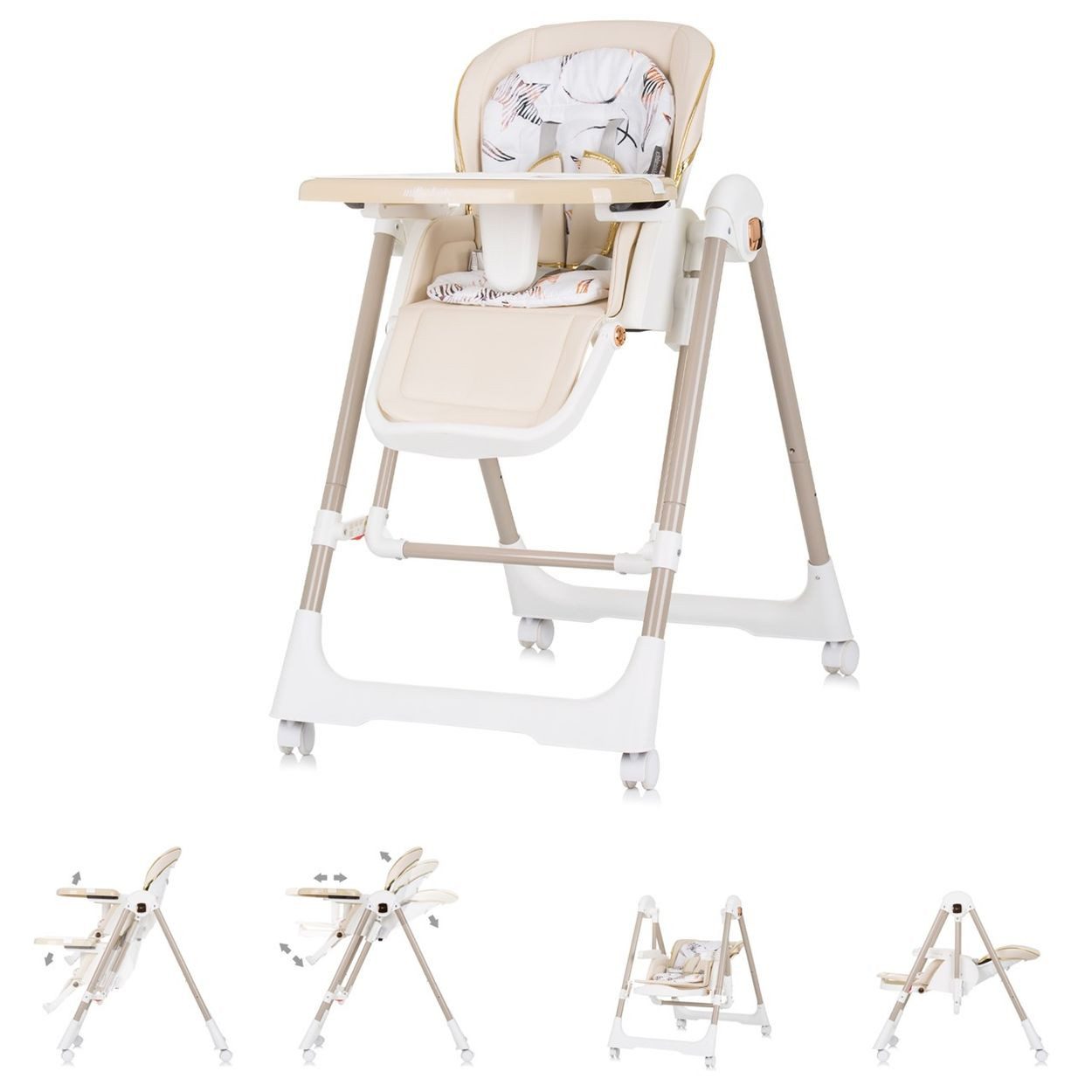 Chipolino Kombihochstuhl Hochstuhl 2 in 1 Milk Shake, verstellbar, Babyschaukel, Räder