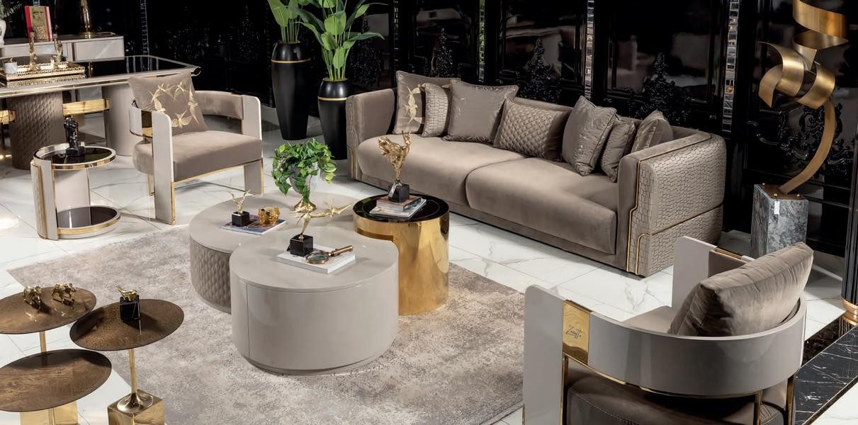 JVmoebel Polstergarnitur JVMoebel Sofa Set in Beige mit Kissen und Couchtisch, (4-tlg), Made in Europa