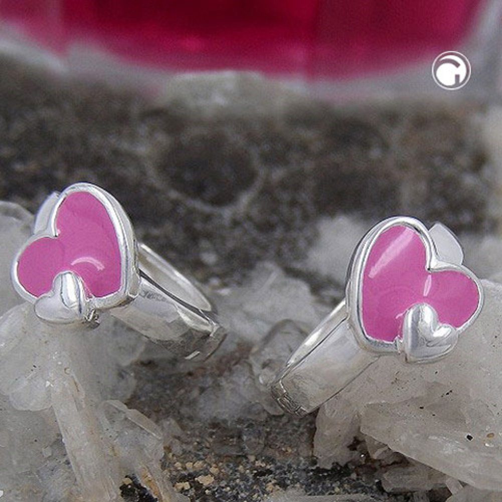 Silber 12 farbig Ohrringe lackiert 925 mm x Herz Silberschmuck 2 Kinder Paar für Creolen pink Schmuckbox, unbespielt