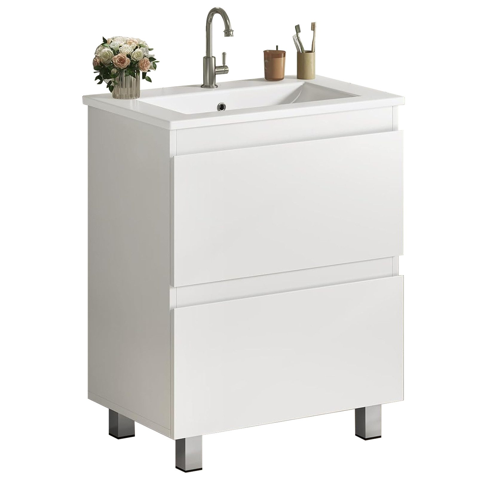 MSMASK Waschtisch mit Unterschrank 60 cm, Waschbeckenunterschrank, 61x46,5x87 cm (1-St), Badezimmerschrank mit 2 großen Schubladen