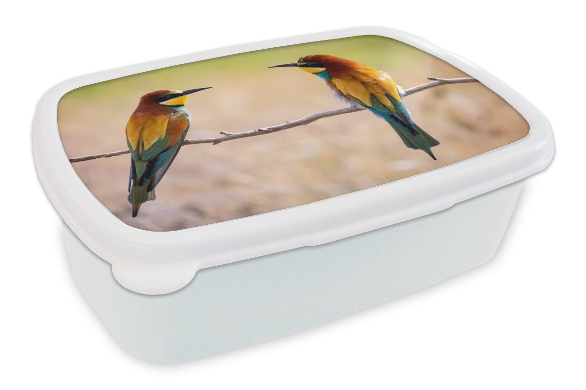 MuchoWow Lunchbox für Brotbox für weiß Brotdose, Kinder Bienenfresser Erwachsene, - Kunststoff, Vögel (2-tlg), Mädchen und Tiere, Jungs und 