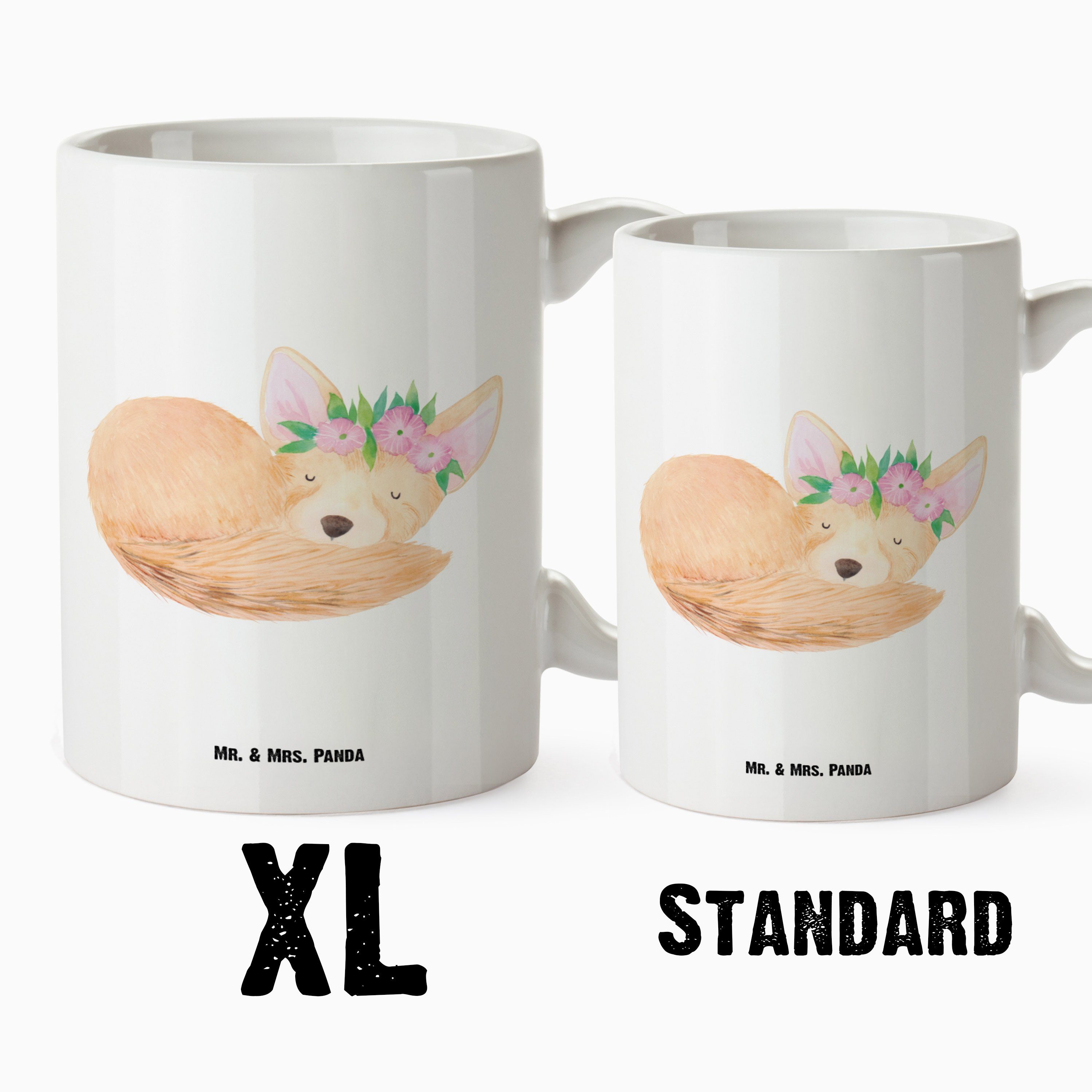 Tasse Wüstenfuchs Geschenk, Blumenkranz spülmasc, Keramik Mr. Tasse Panda XL Weiß & Tasse, XL Mrs. Afrika, - -