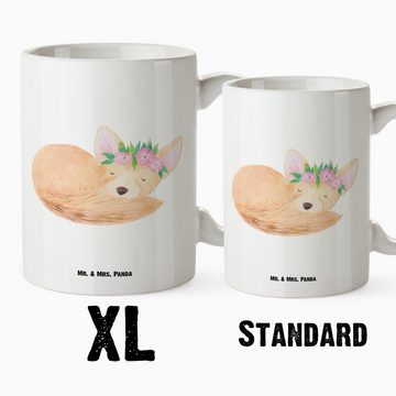 Mr. & Mrs. Panda Tasse Wüstenfuchs Blumen - Weiß - Geschenk, XL Tasse, Afrika, spülmaschinen, XL Tasse Keramik, Spülmaschinenfest