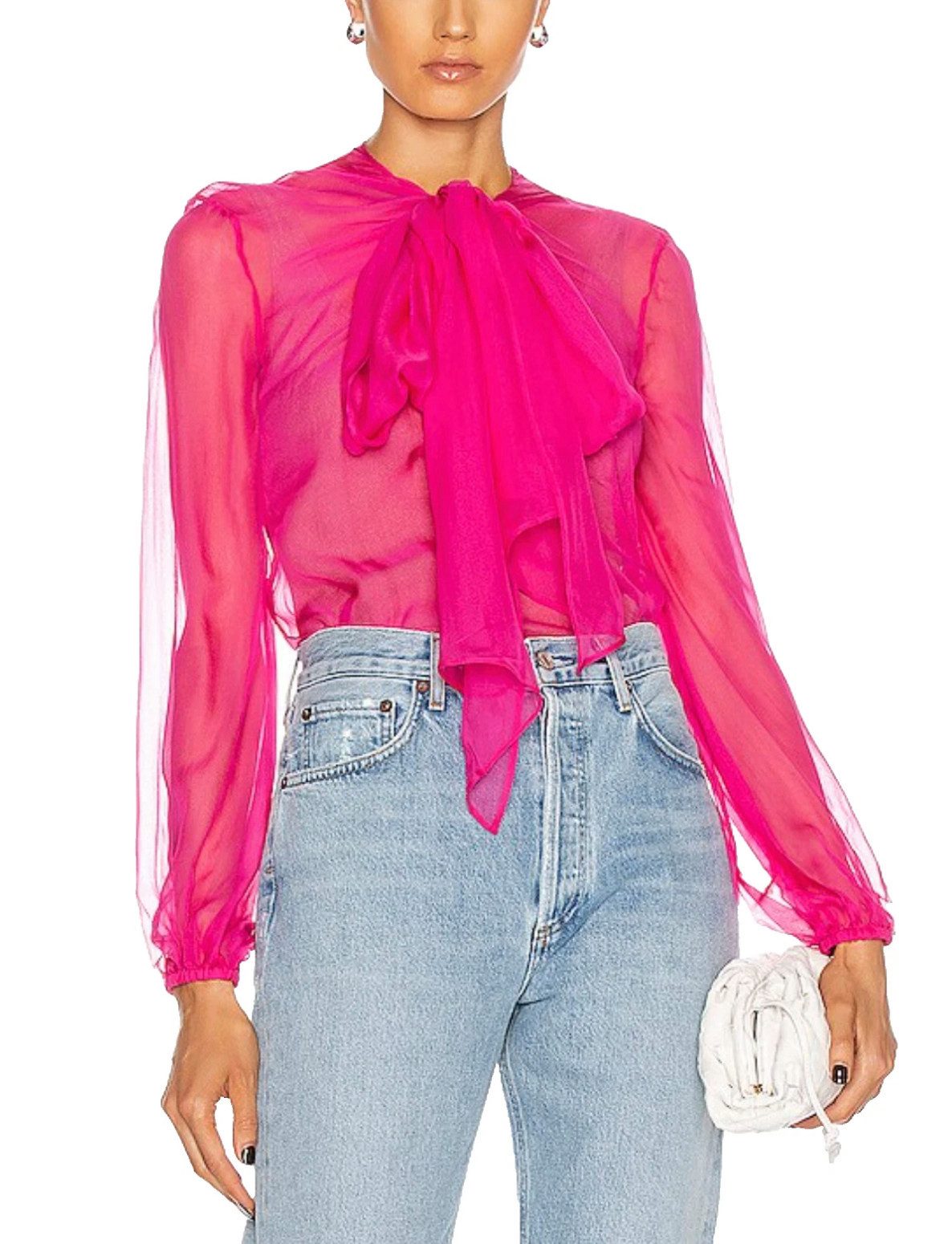 VALENTINO GARAVANI Seidenbluse Feiner Seidenchiffon Schleifenkragen mit eleganter Drapierung Keyhole-Rückendetail mit Knopfverschluss