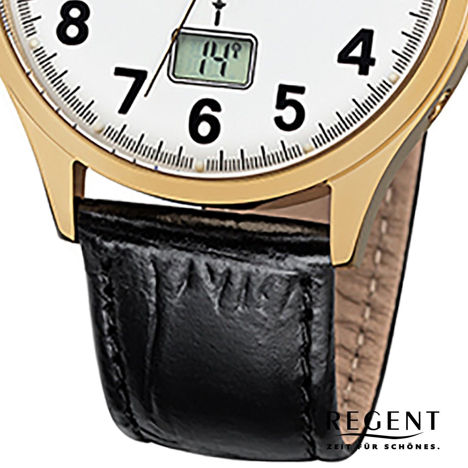 Regent Funkuhr Regent Herren-Armbanduhr groß Lederarmband Analog, 40mm), schwarz Herren Funkuhr rund, (ca