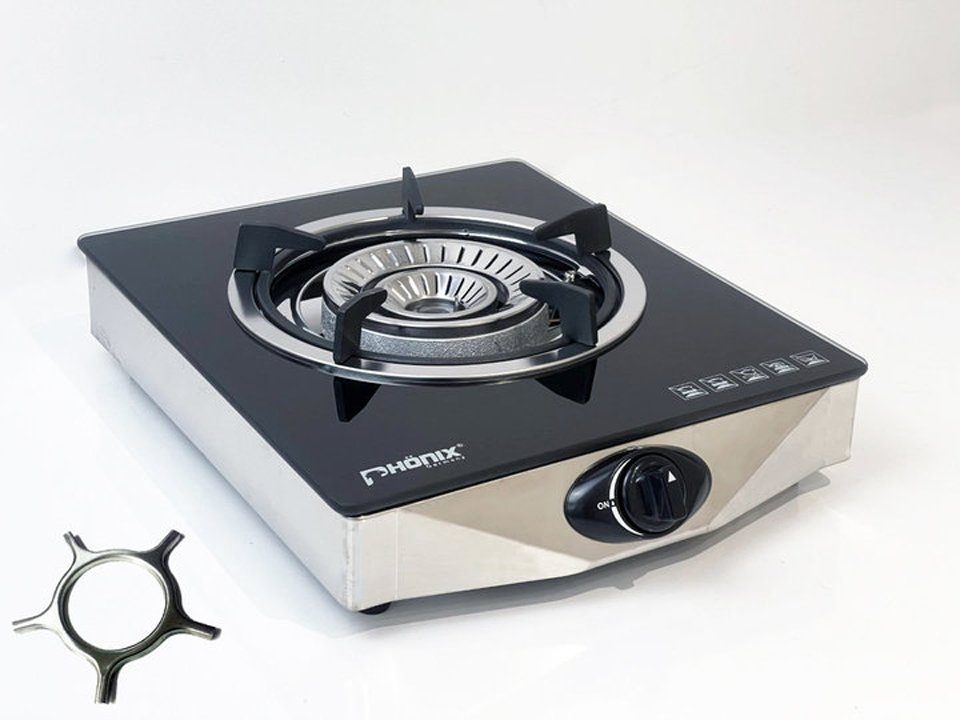 Phönix Germany Gas-Kochfeld, Campin Gaskocher 1 flammig Glas mit Zündsicherung Propan
