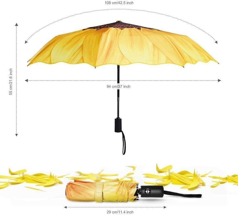 SOTOR Taschenregenschirm Vollautomatisch dreifach faltbarer Regenschirm Schnee- Regenschirm, und Regen-, UV-Schutz Sonnenblume
