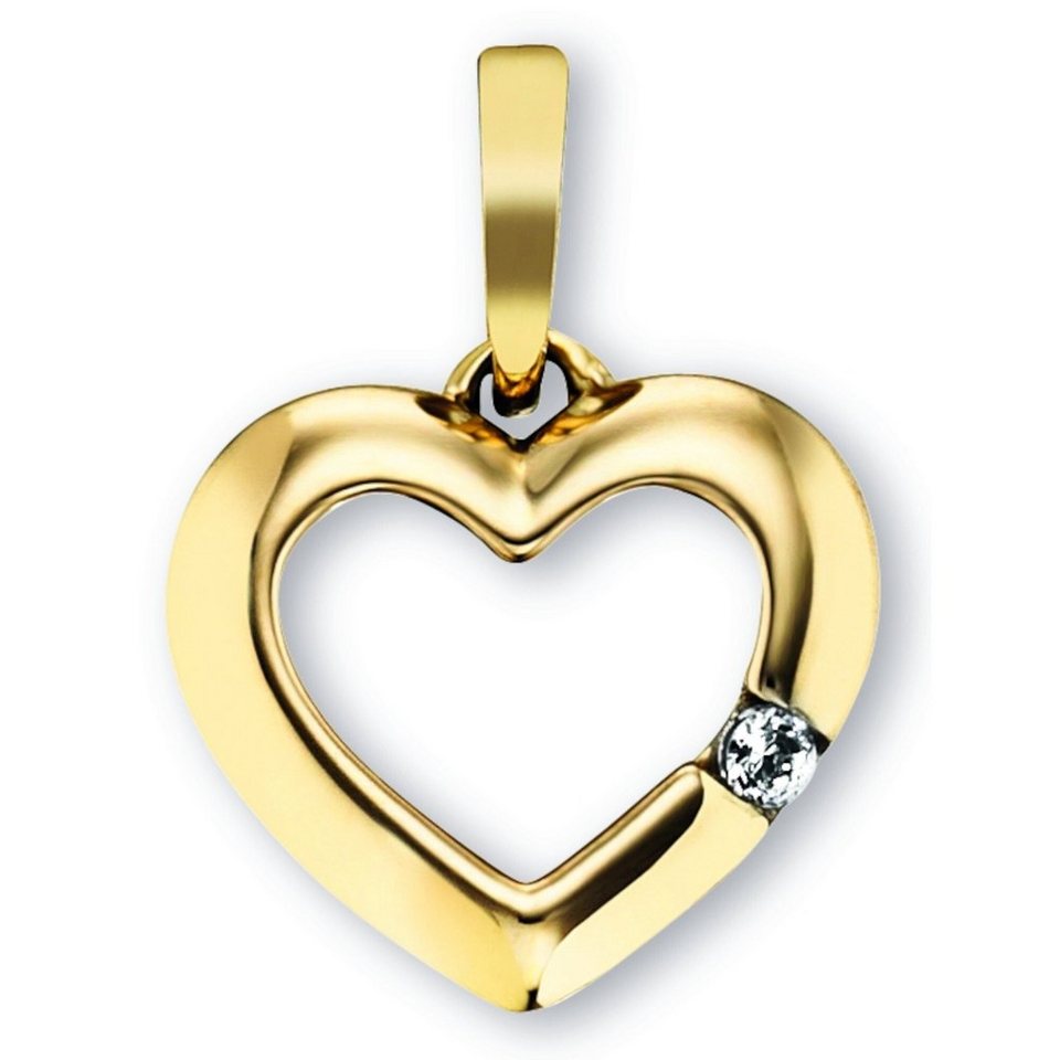 ONE ELEMENT Kettenanhänger Zirkonia Herz Herz Anhänger aus 333 Gelbgold, Damen  Gold Schmuck Herz, Breite : 12,30 mm - Höhe : 16,30 mm incl. Öse