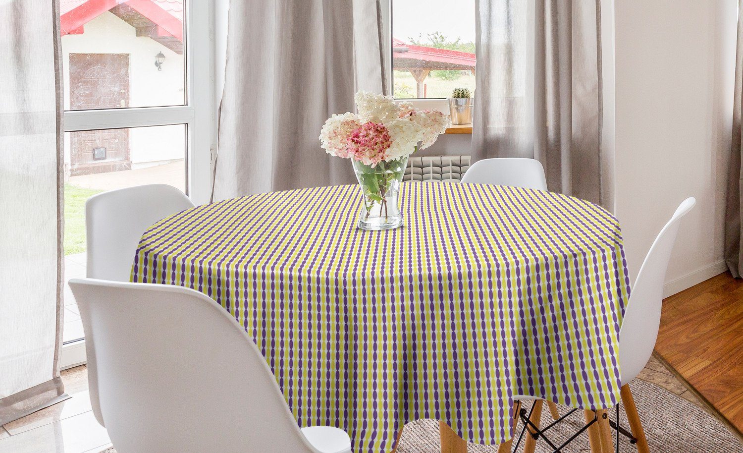 Abakuhaus Tischdecke Kreis Tischdecke Abdeckung für Esszimmer Küche Dekoration, Retro Bicolor Vertikal-Korn-Motiv | Tischdecken