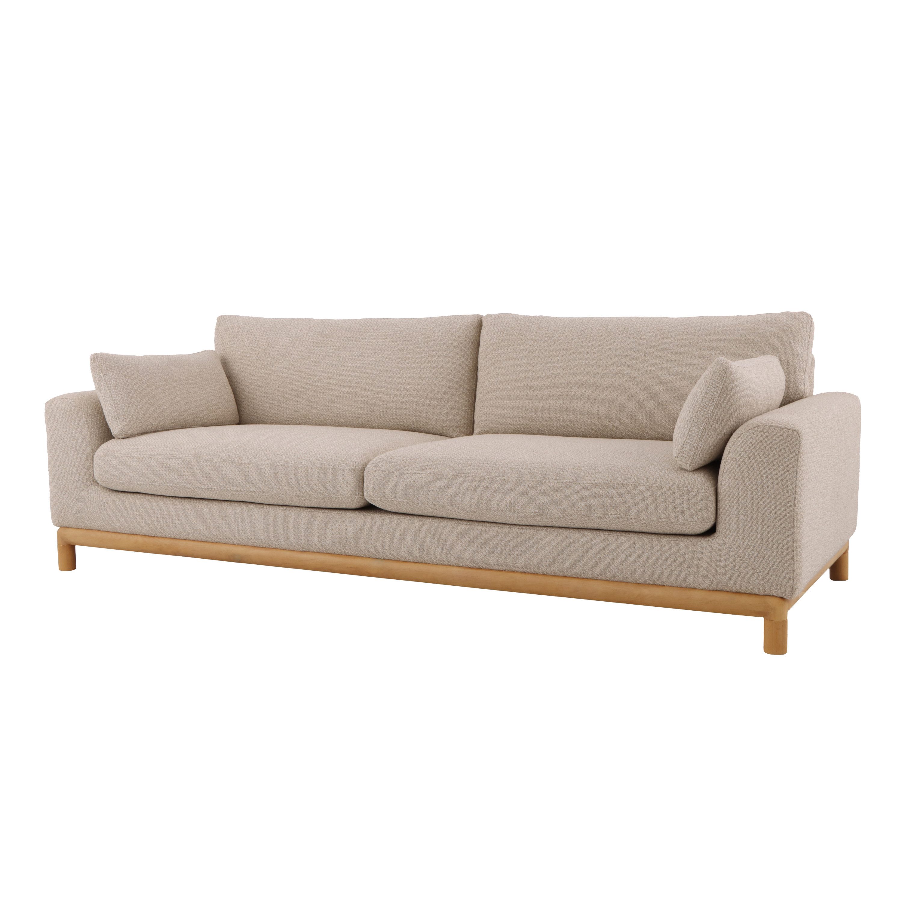Woodek Design Sofa Celeste 3-Sitzer, aus Eiche mit Nature-Stoff beige, Eichenfüße seidenmatt lackiert 1 Teile, Vormontiert geliefert