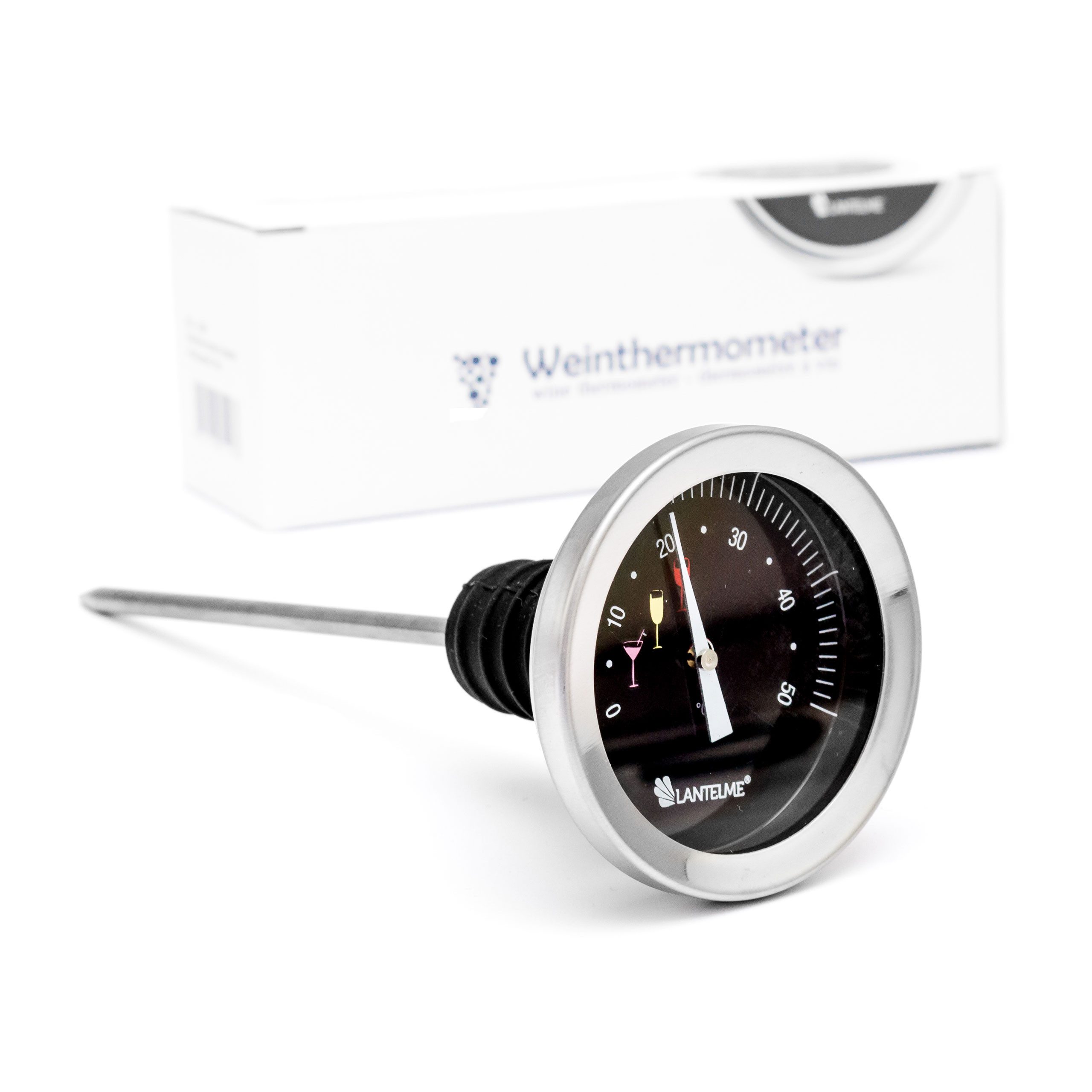 Lantelme Weinthermometer Edelstahl zur Flaschenmessung Weintemperaturmesser Wein Thermometer, 1-tlg., Für Flasche mit Verschlusskorken, Temperaturbereich 0 bis 50°C