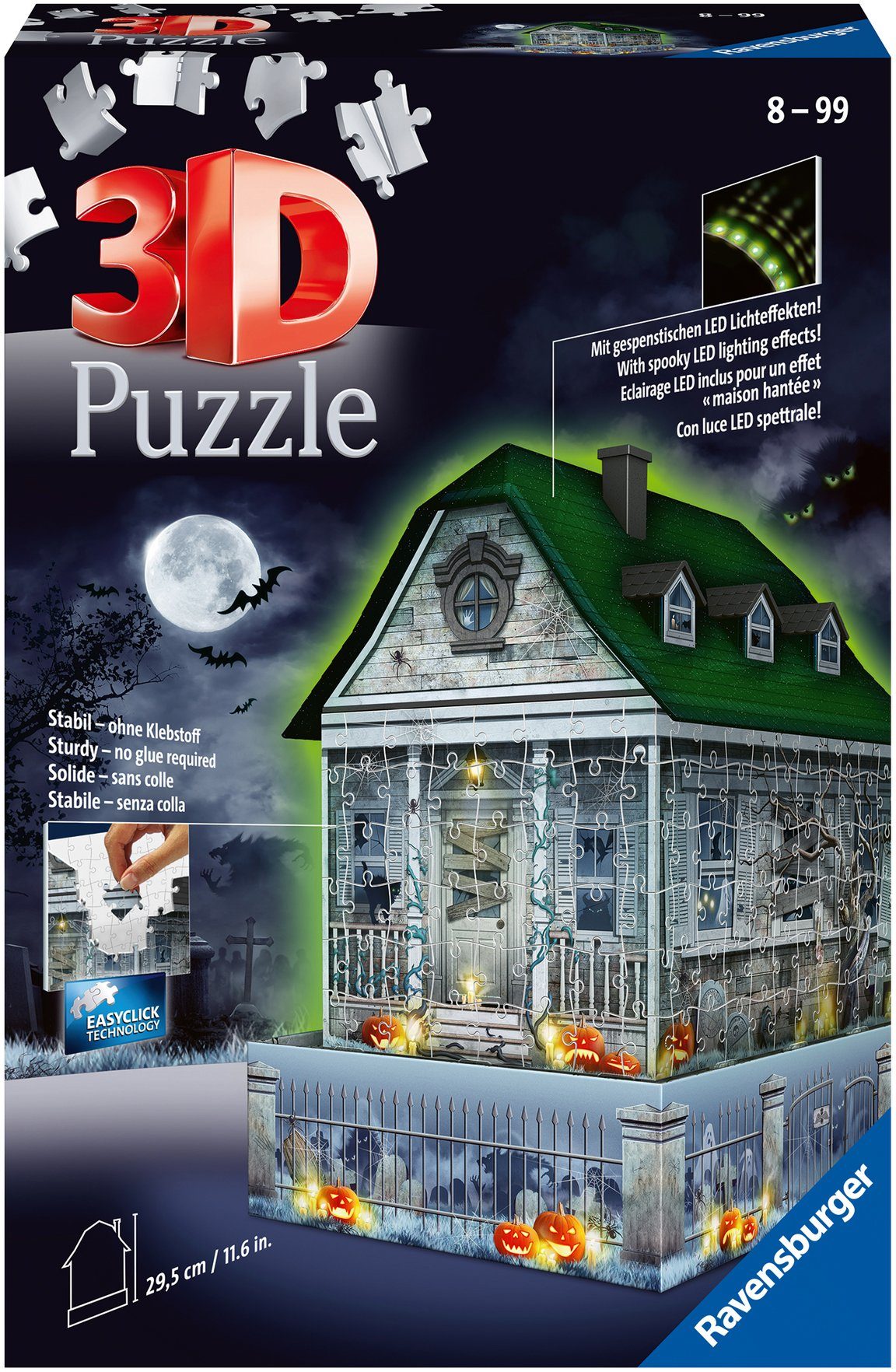Wald Ravensburger 3D-Puzzle FSC® weltweit bei gespenstischen Nacht, LED-Effekten; schützt mit 216 - Puzzleteile, Gruselhaus -