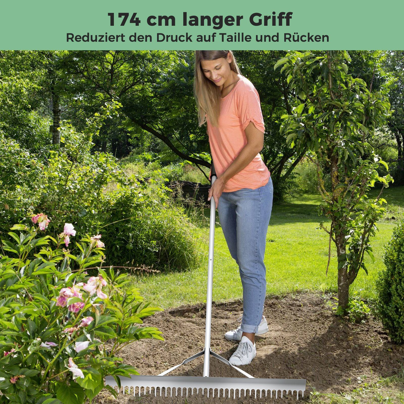 COSTWAY Gartenrechen, 91 cm Arbeitsbreite, (2-tlg), 174cm lang, aus Alu
