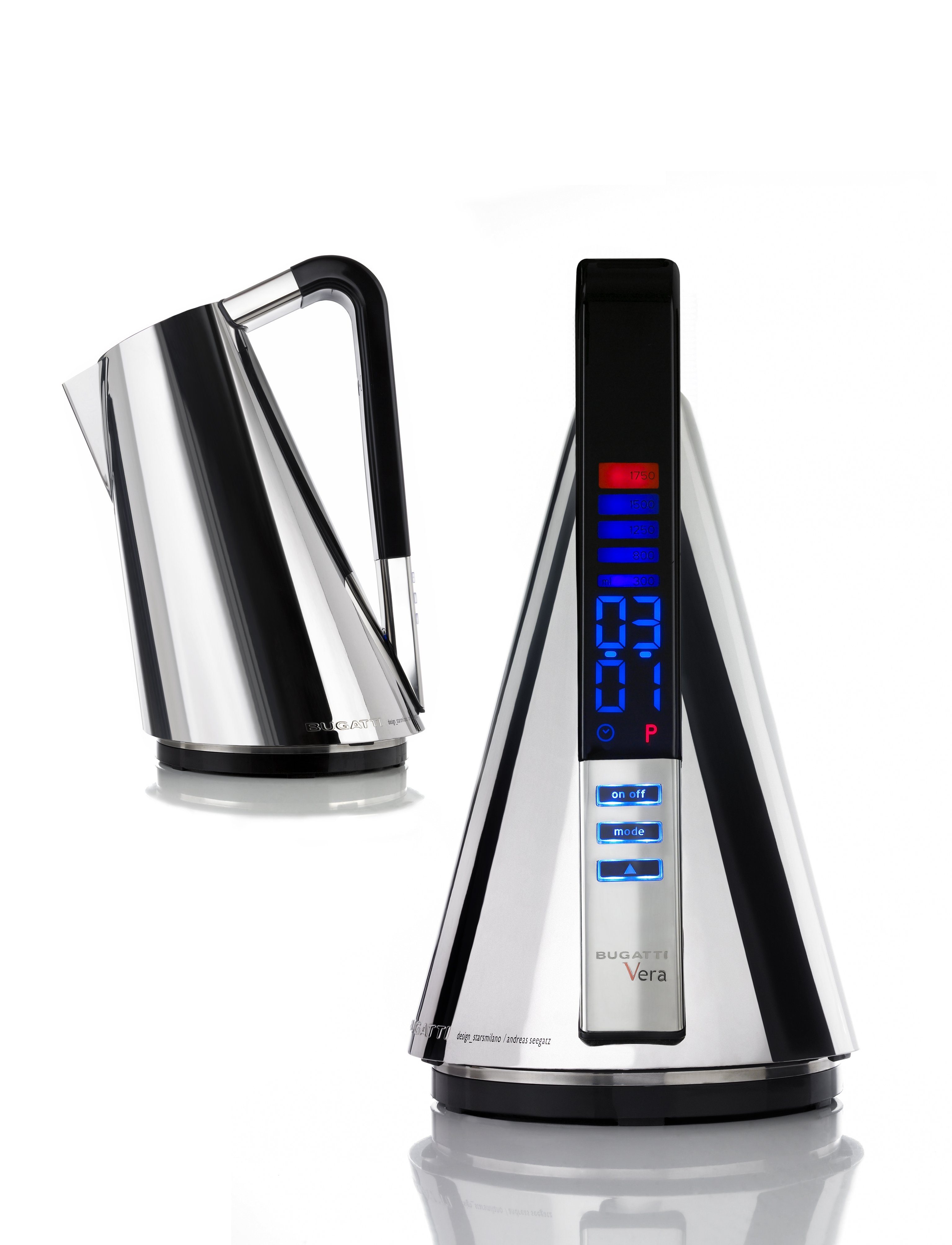Casa Bugatti Wasserkocher und Wasserkocher Timer mit Temperaturregler Vera Chrom