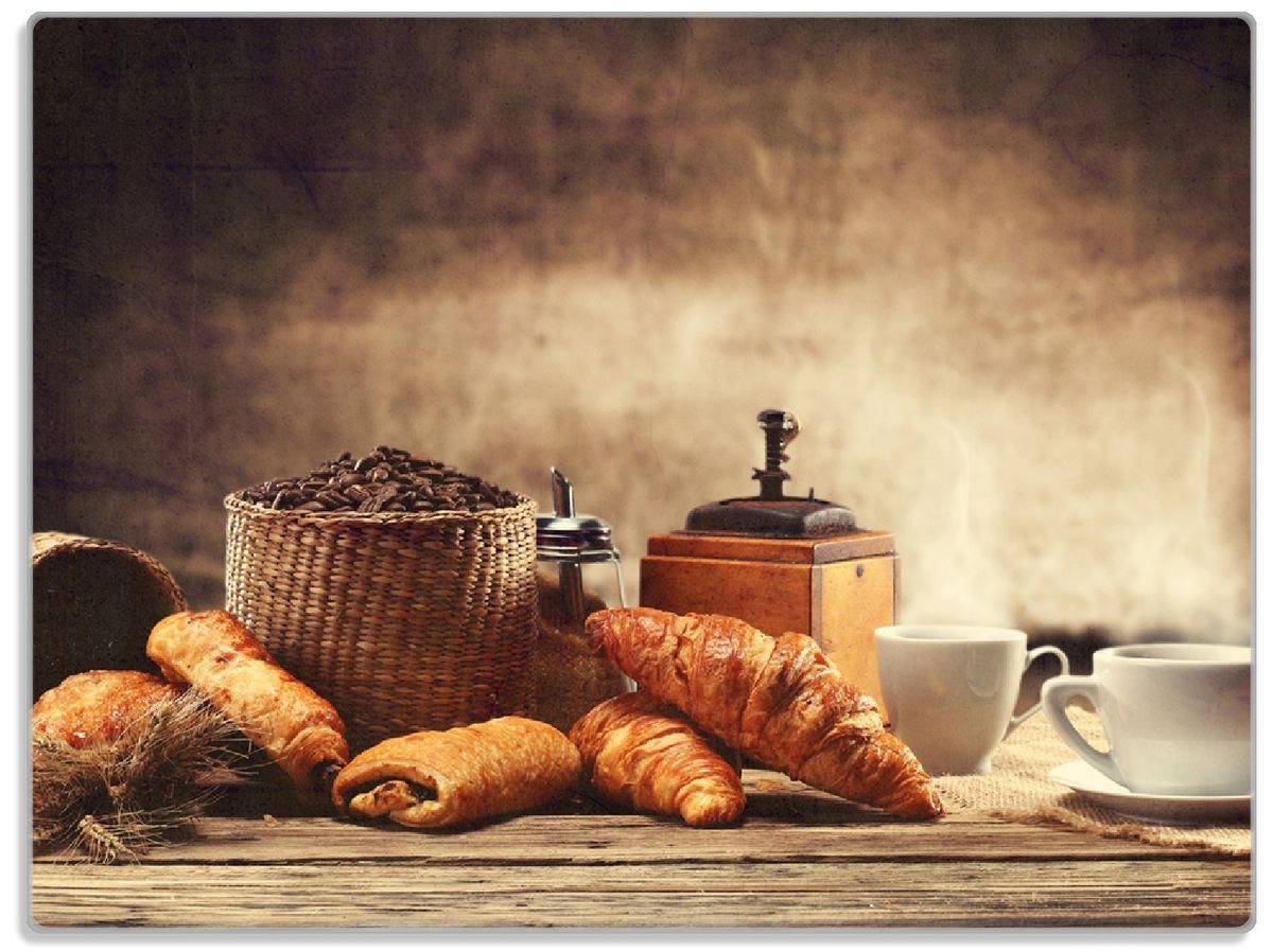 Wallario Schneidebrett Französisches Frühstück mit Croissants, Café ESG-Sicherheitsglas, 4mm, und 1-St), rutschfester 30x40cm Gummifüße (inkl