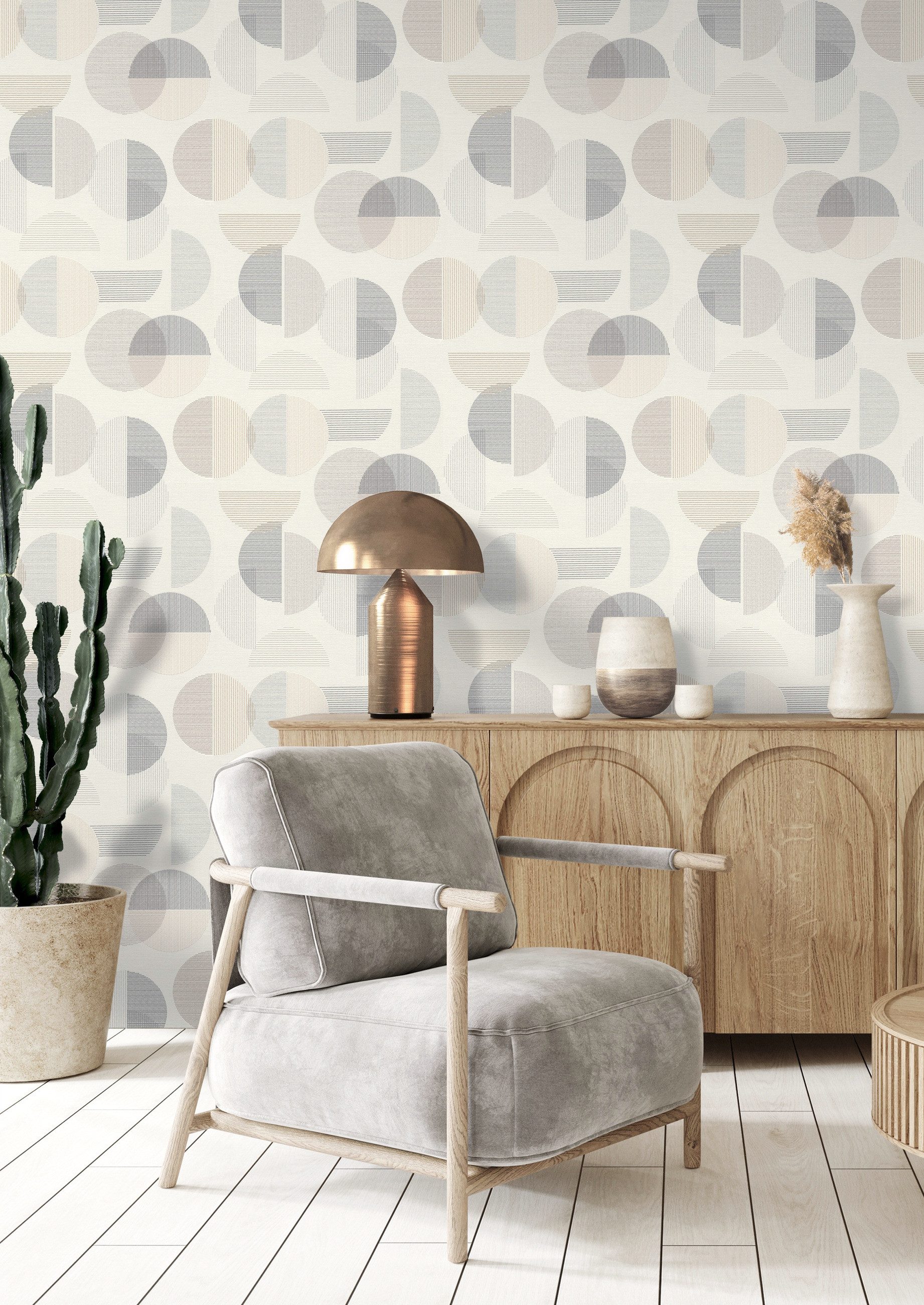 Rasch Vliestapete mit großen Kreisen in Beige und Grau - my moments, aufgeschäumt, geometrisch, matt, grafisch, (1 St), Kreise