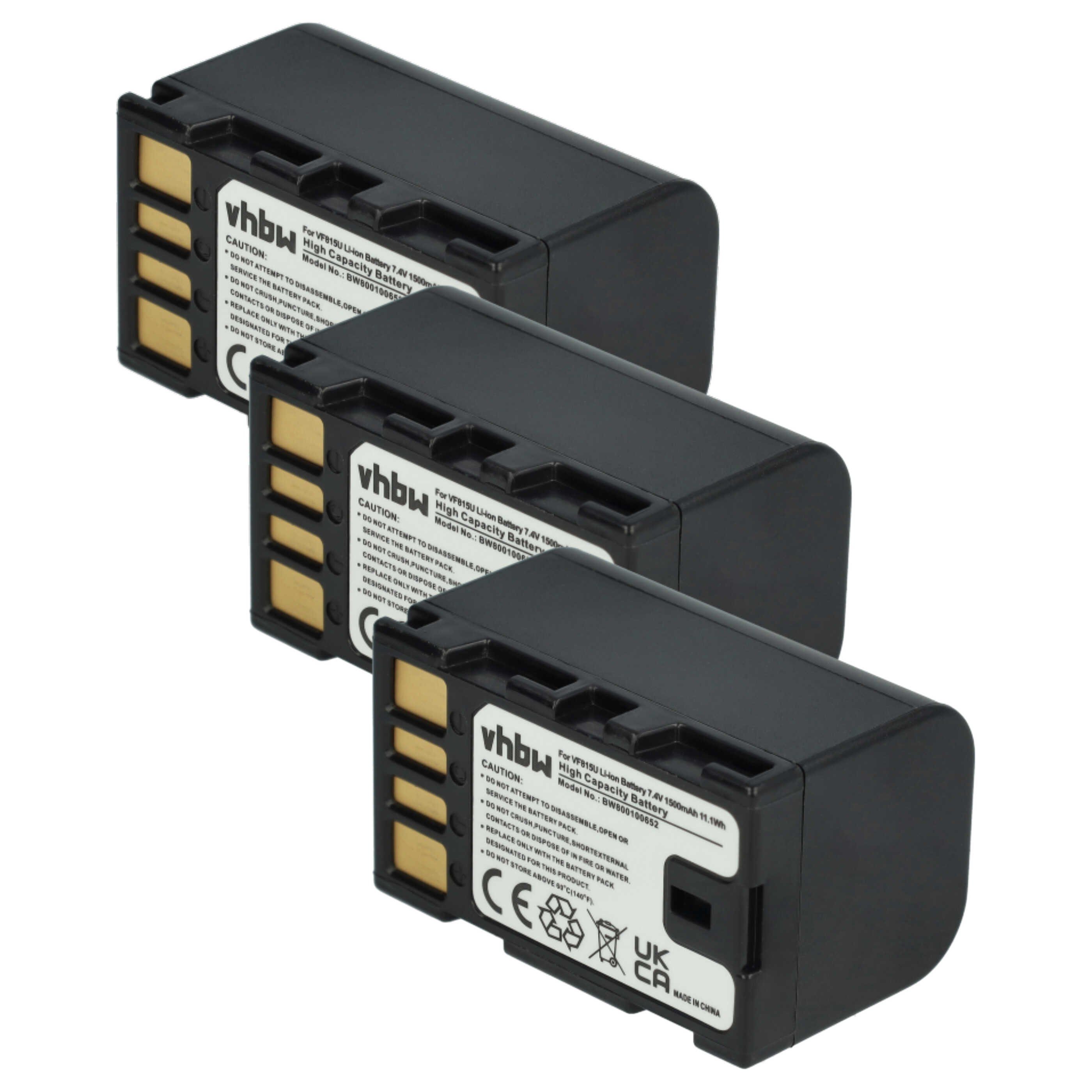 vhbw Akku Ersatz für JVC BN-VF823, BN-VF815, BN-VF815U, BN-VF808, BN-VF808U Kamera-Akku Akku Li-Ion 1400 mAh (7,2 V, 3 St), Leistungsfähige Austausch-Akkus für Ihre Videokamera, Wiederaufladbar