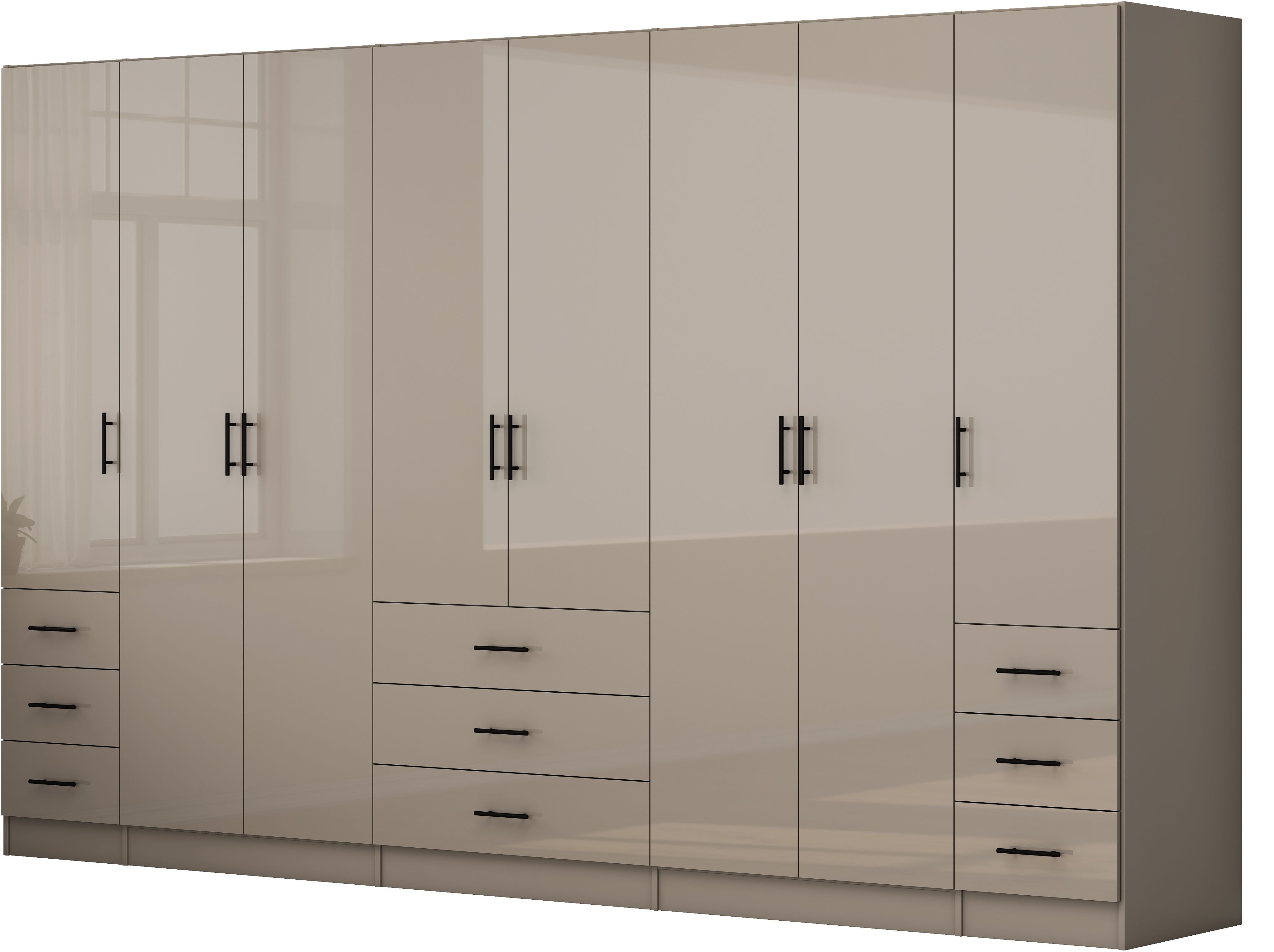 OTTO home Kleiderschrank Trento Schlafzimmerschrank Garderobe hochglanz Schrank mit 8 Türen und 9 Schubladen, hochglänzende Fronten