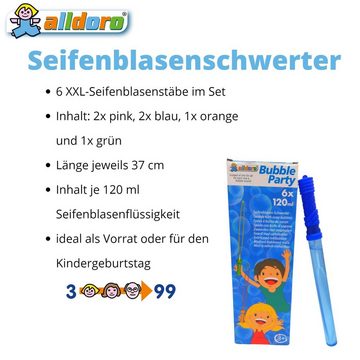 alldoro Seifenblasenstab 60628, 6 Seifenblasen-Schwerter mit je 120 ml, ideal für Kindergeburtstag