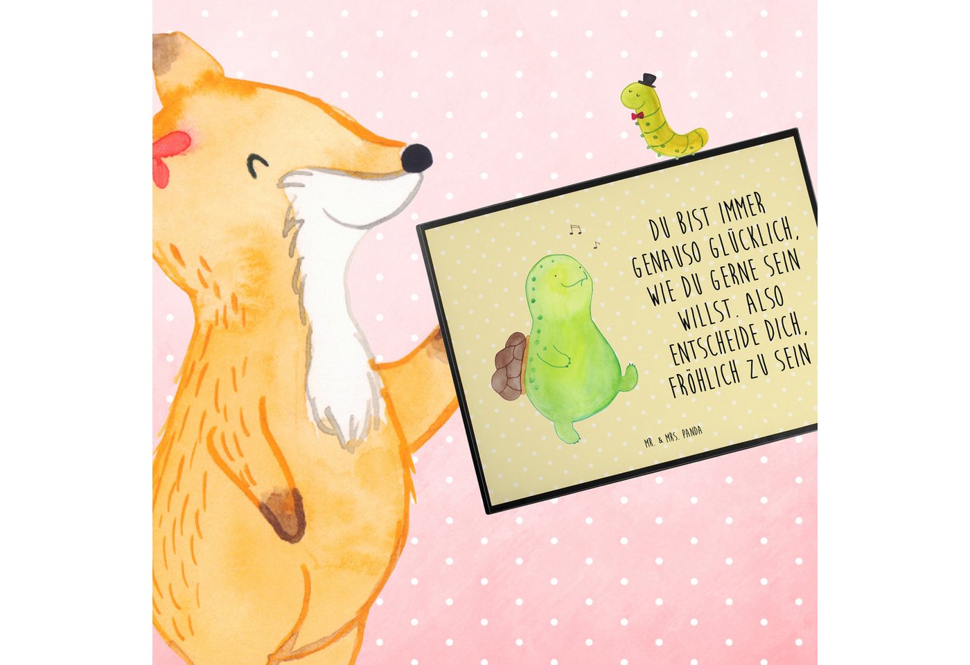 Thumbnail - Mr. & Mrs. Panda Schreibtischunterlage Schildkröte Pfeifen - Gelb Pastell - Geschenk, Depression, Lebensfreu, (Packung, ...