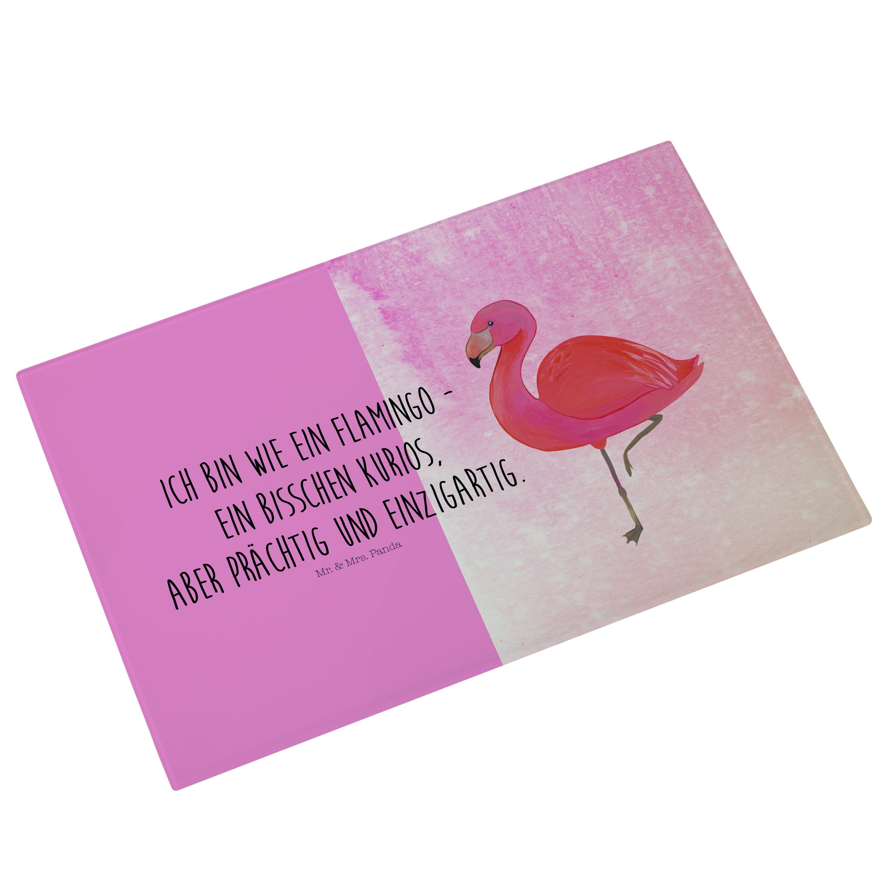 - (1-St) Premium Flamingo Glas, Schneidebre, Geschenk, einzigartig, Servierbrett Mrs. - & Panda Aquarell classic Pink Mr.