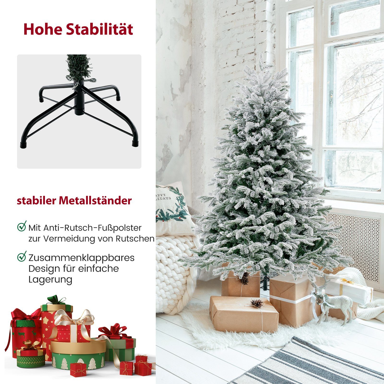 COSTWAY Künstlicher Weihnachtsbaum, mit Schnee, 200 LEDs & 688 Zweigspitzen