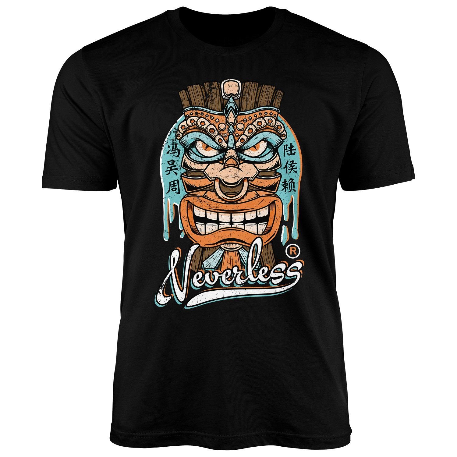Neverless Print-Shirt Herren T-Shirt Tiki Maske Totem Figur Hawaii Fashion Streetstyle mit Print