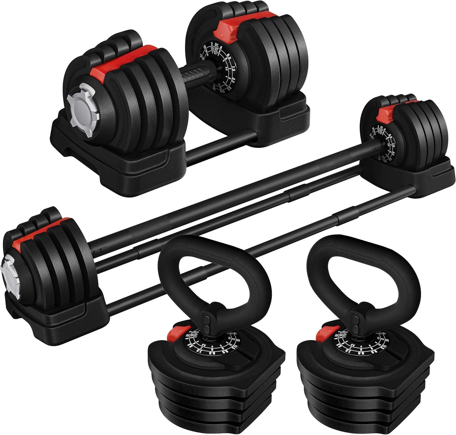 Hantel-Set mit Langhantel 2x Kettlebell 12 in 1 Freigewicht-Set für Männer/Frauen