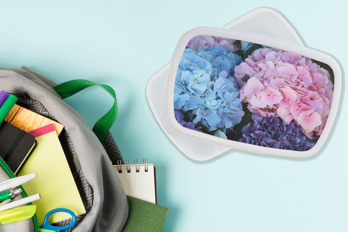 Brotdose, weiß Mädchen Erwachsene, und Botanisch, Strauch (2-tlg), für Jungs und für - Lunchbox Kunststoff, - Blumen Kinder Brotbox - MuchoWow Hortensie