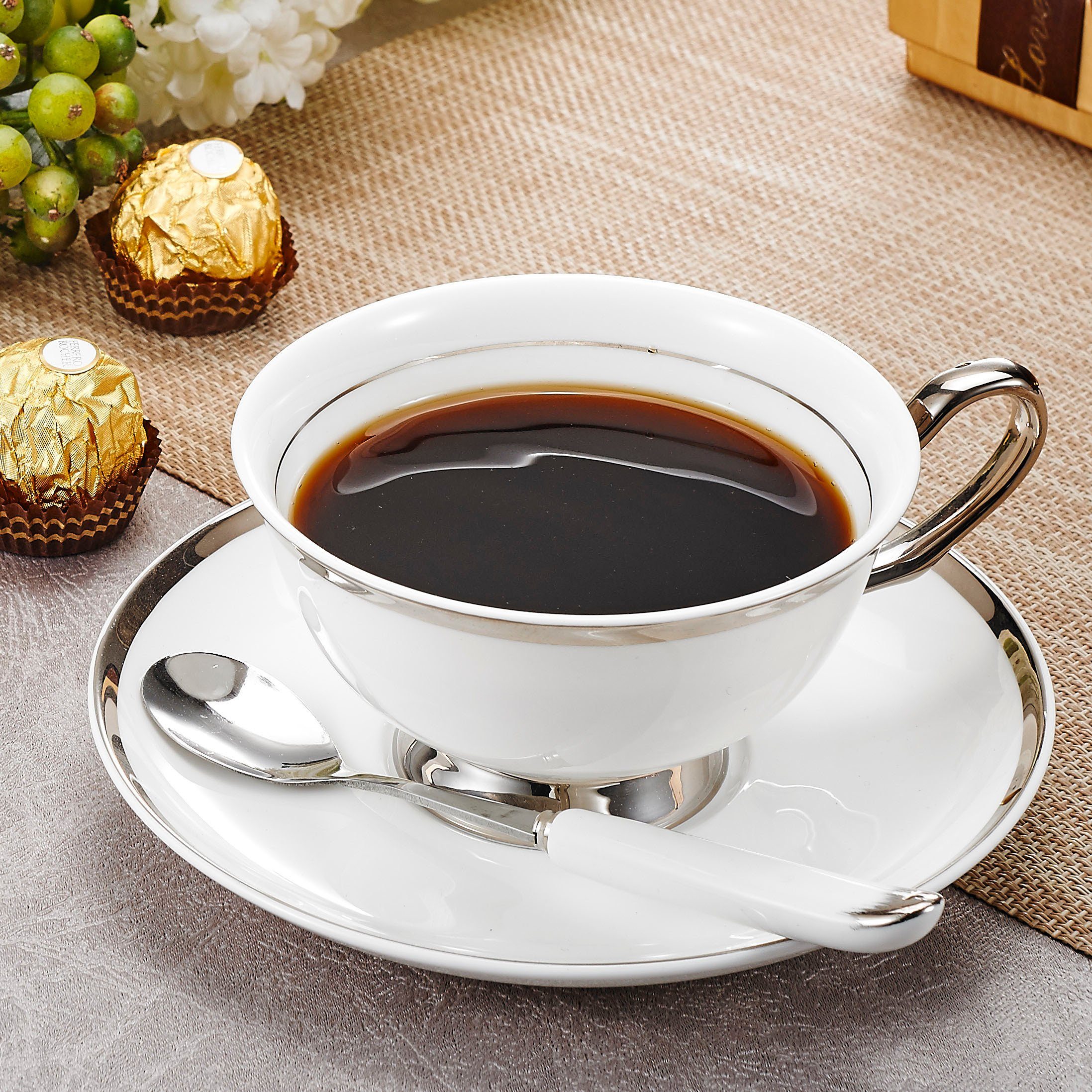 Porzellan, Untertasse Tasse BC-CC, 1-tlg Panbado Kaffeetasse Weiß mit
