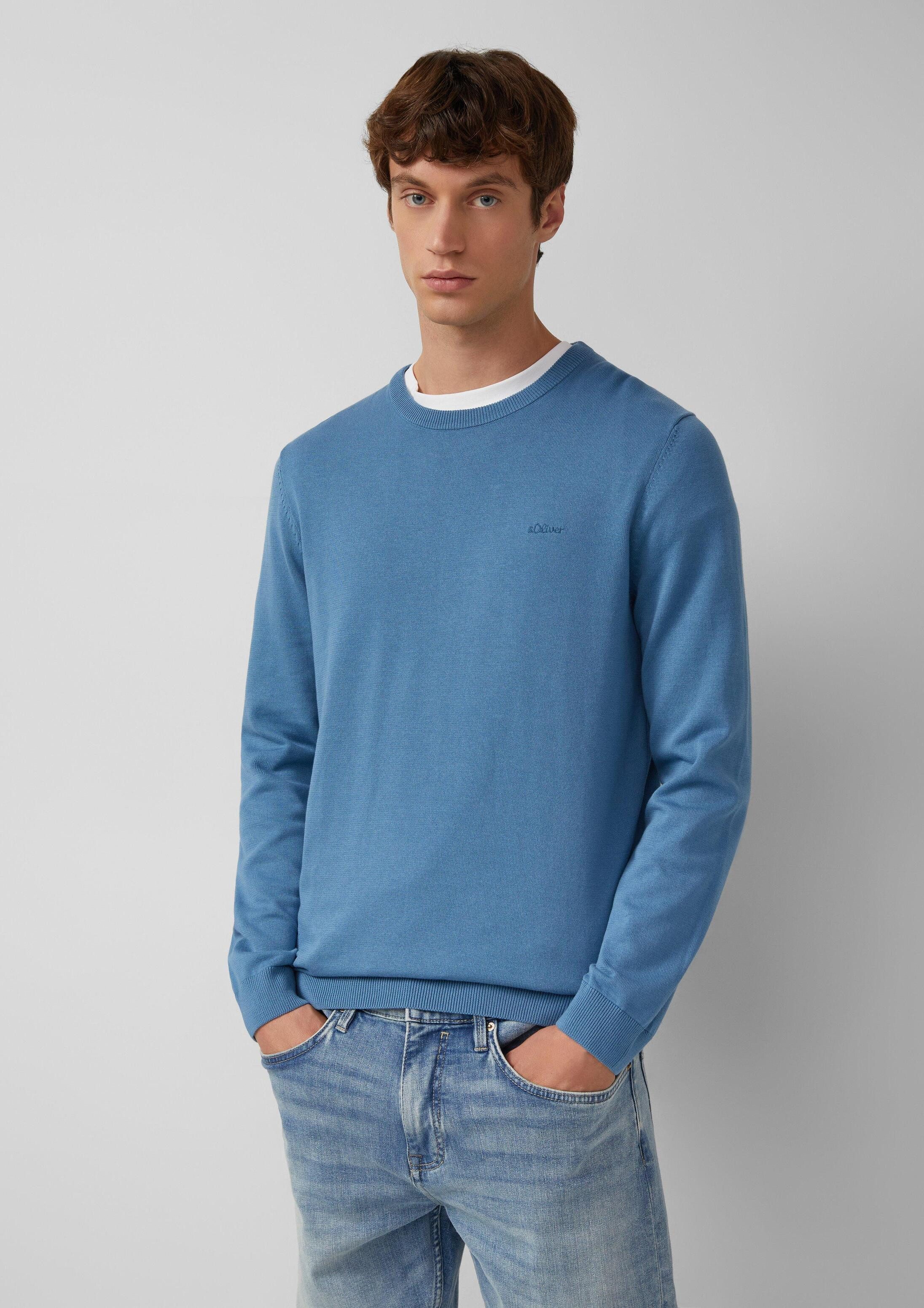 s.Oliver Longpullover Strickpullover Baumwollpullover mit Logo-Stickerei