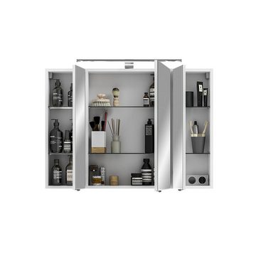 Lomadox Spiegelschrank SOLINGEN-66 Badezimmer Schrank weiß Hochglanz, LED Aufsatzleuchte, 98 cm breit