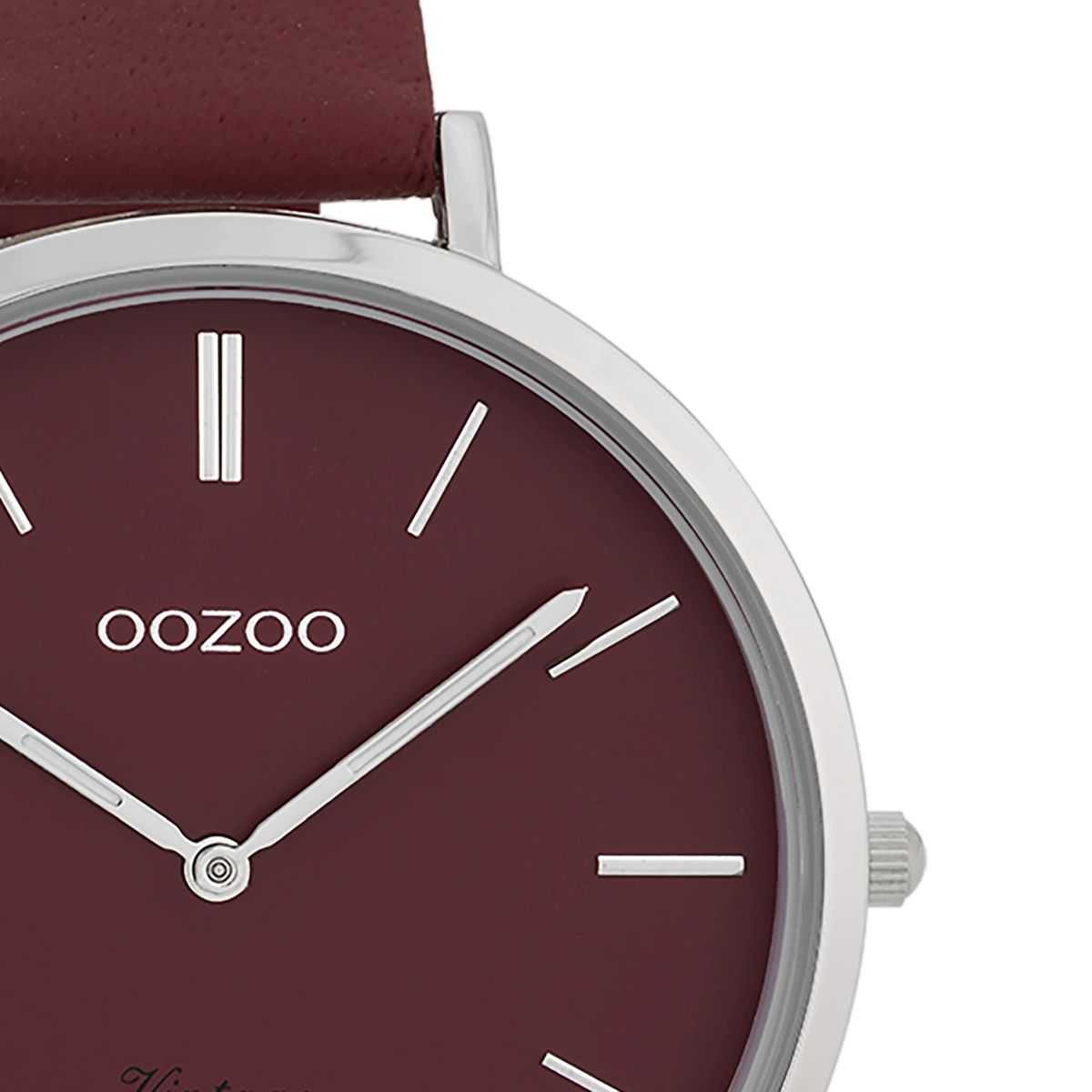 OOZOO Quarzuhr Vintage Damenuhr C9807 – Silberfarben, Bordeaux Lederband, 4 günstig online kaufen