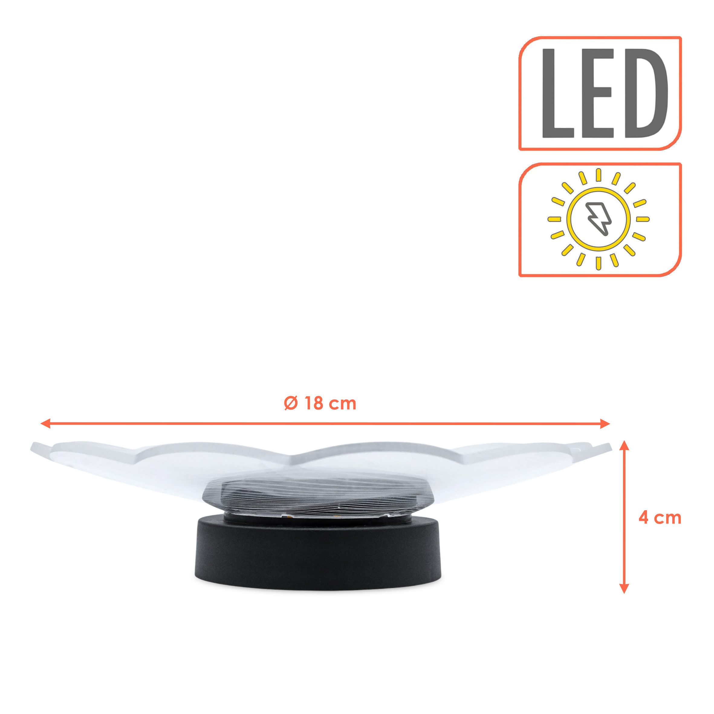 Spetebo LED Wandleuchte Solar Blume transparent - 18 cm, Solar betrieben, LED fest integriert, warm weiß, inklusive Erdspieß und Montagematerial