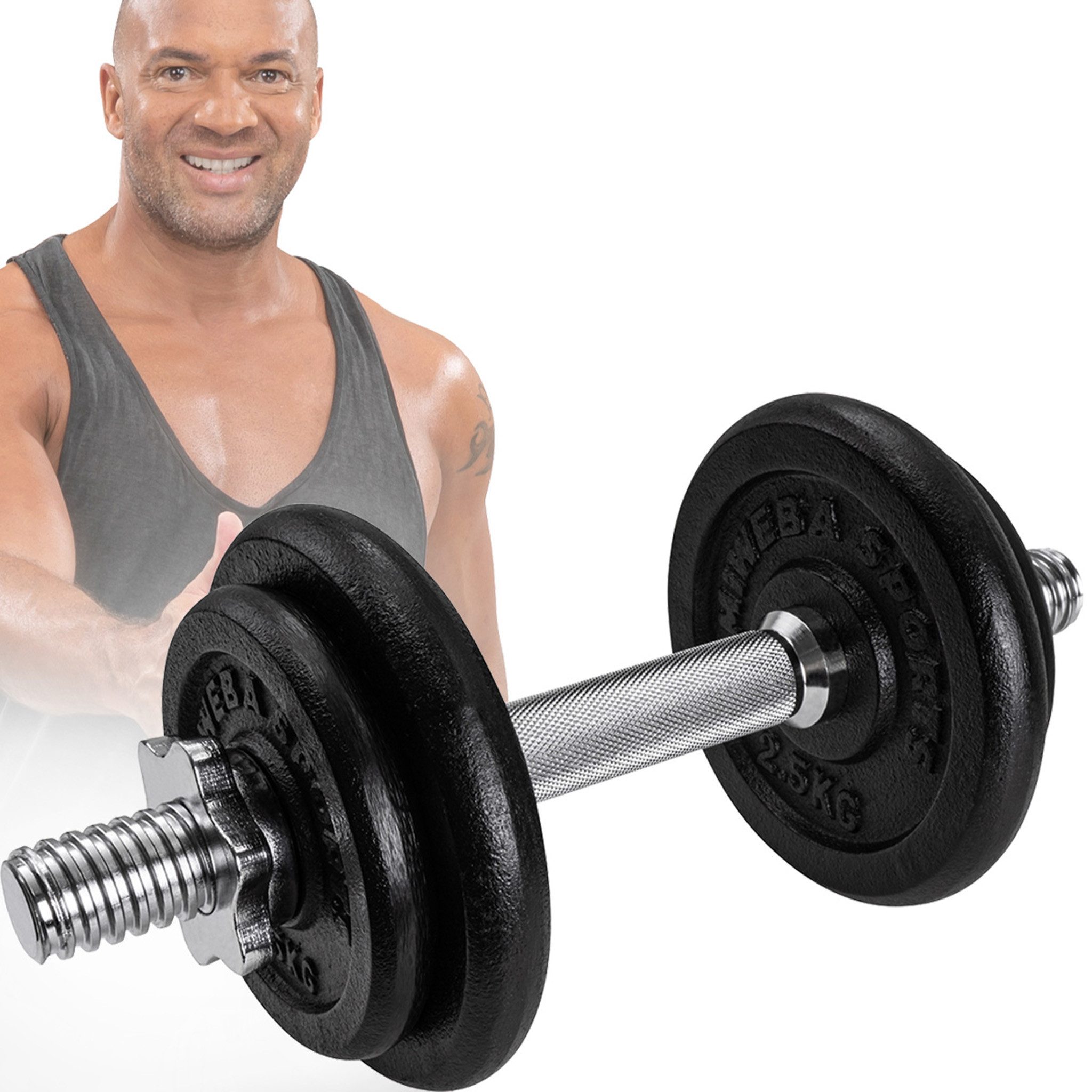 Miweba Sports Hantel-Set Profi Fitness Kurzhantel MKH110, (Hanteln, Hantelpaar, Hantelstange, Gewicht), Rutschfester Griff, Sternverschlüsse für sicheren Halt