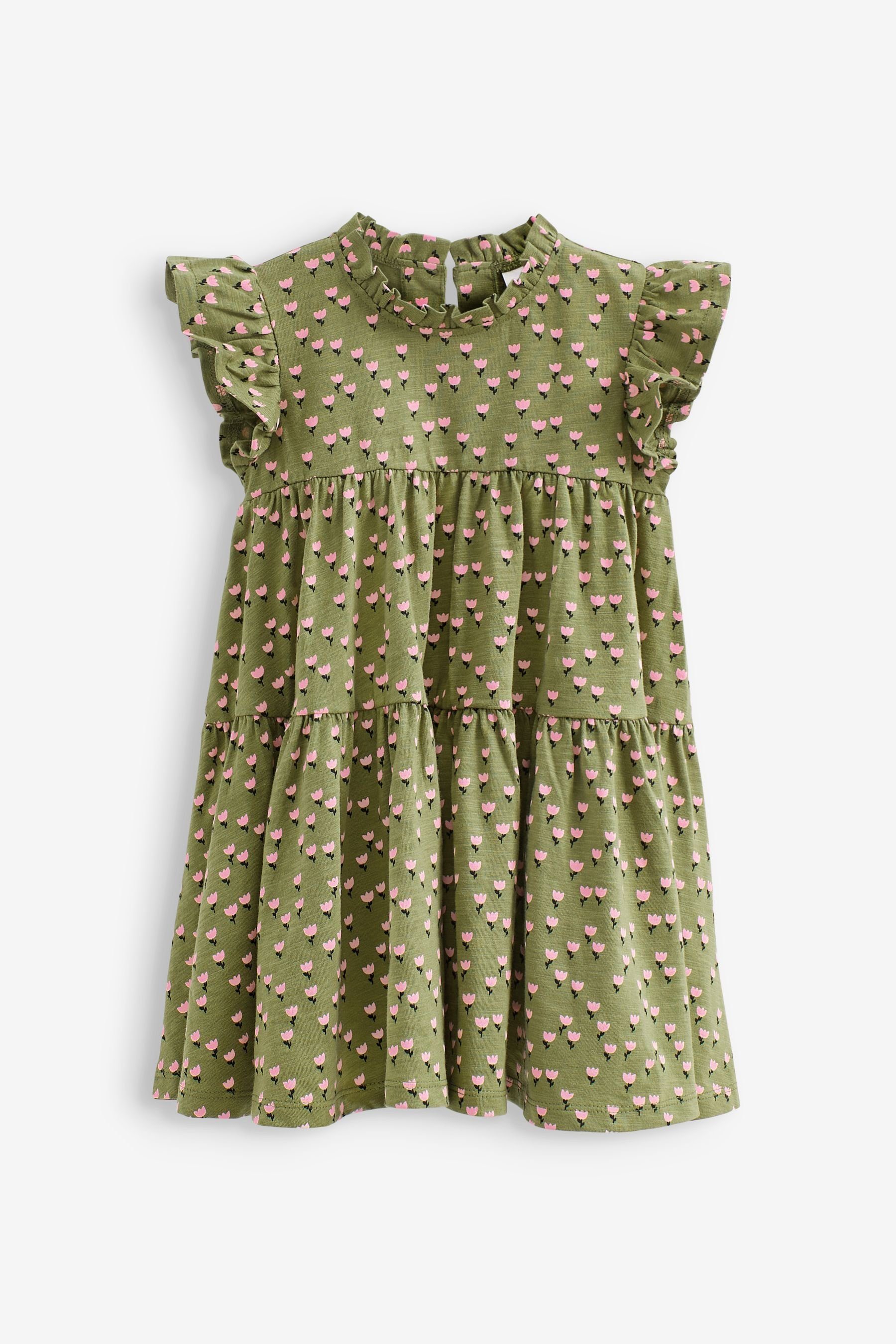 [Vom Hersteller generalüberholtes Produkt] Next Jerseykleid Gestuftes mit (1-tlg) Jerseykleid kurzen Green Floral Ärmeln