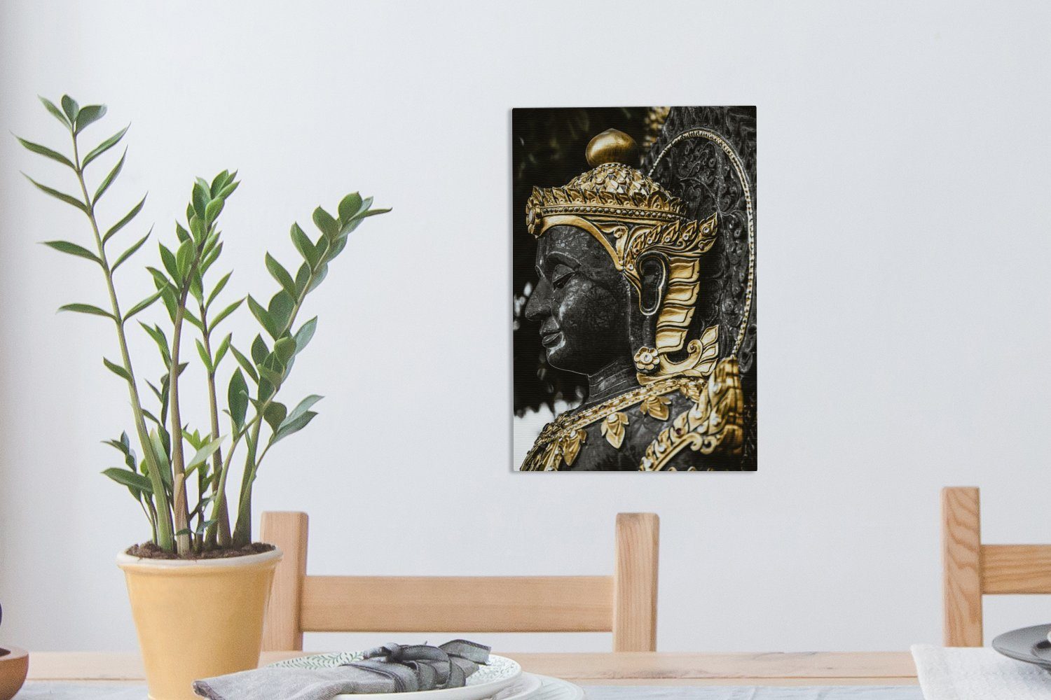 OneMillionCanvasses® Leinwandbild Buddha - - fertig Zackenaufhänger, inkl. 20x30 (1 Leinwandbild Gesicht cm St), Gemälde, Gold, bespannt